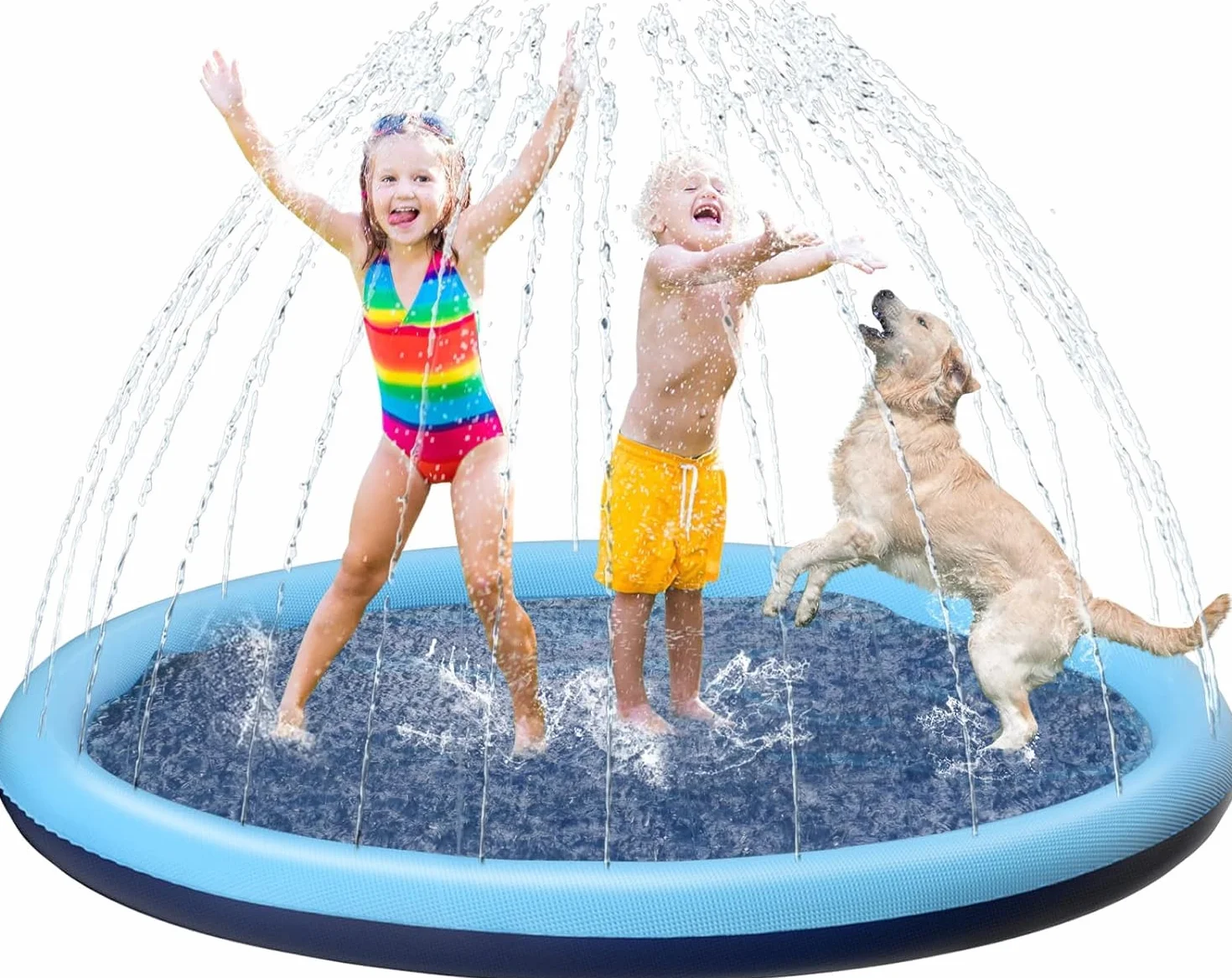 Juegos de Agua para Niños Exterior, Juegos Piscina para Niños, 170CM Splash Pad Juegos Exterior Niños Antideslizante (Azul-170cm)