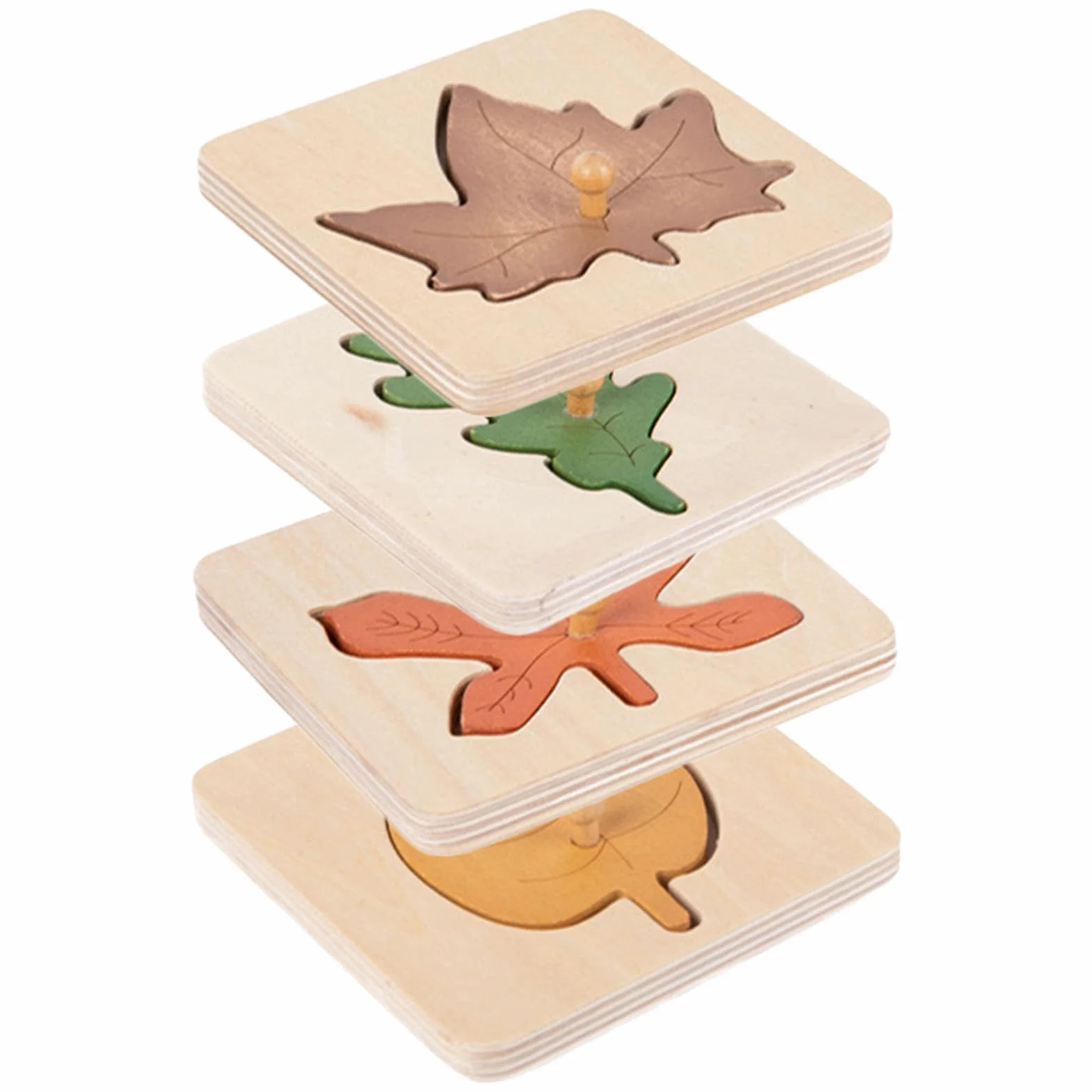 Ibasenice Montessori Puzzle de Madera 4 Piezas Hoja Otoño Juguete Educativo Preescolar Rompecabezas Cognitivo Motor