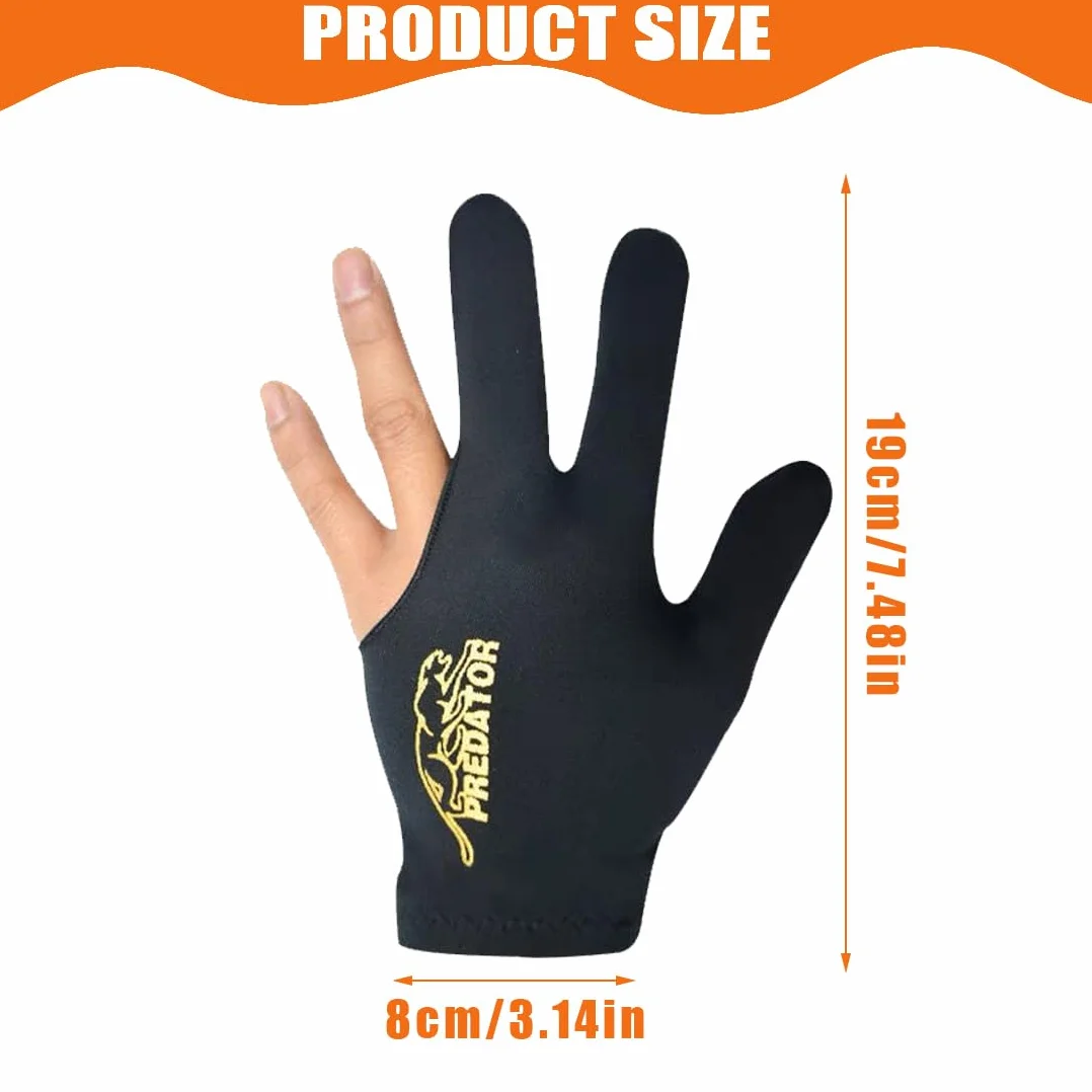 XPEX 3 Pares Guantes De Billar Snooker, Con 3 Dedos, Elásticos, Negro