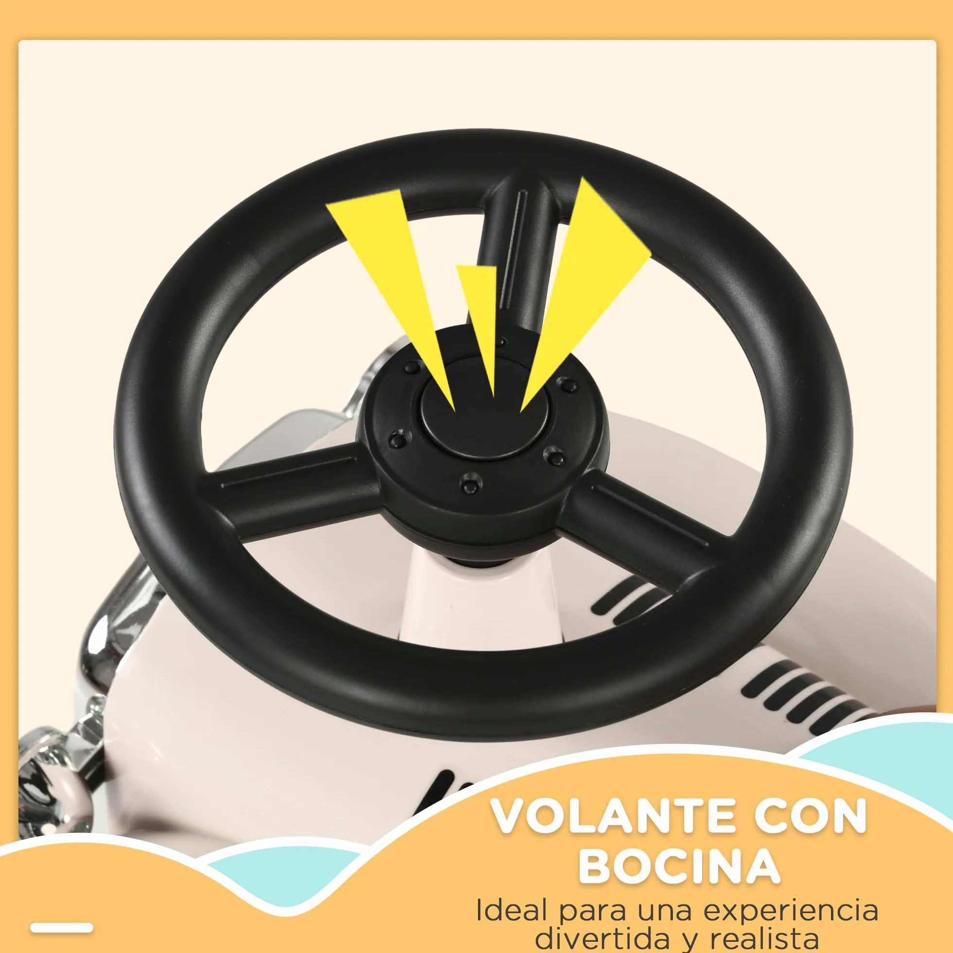 AIYAPLAY Correpasillos para Bebés de 12 a 36 Meses Coche sin Pedales con Bocina Compartimento de Almacenaje y Volante para Interior y Exterior 58x27x35 cm Crema