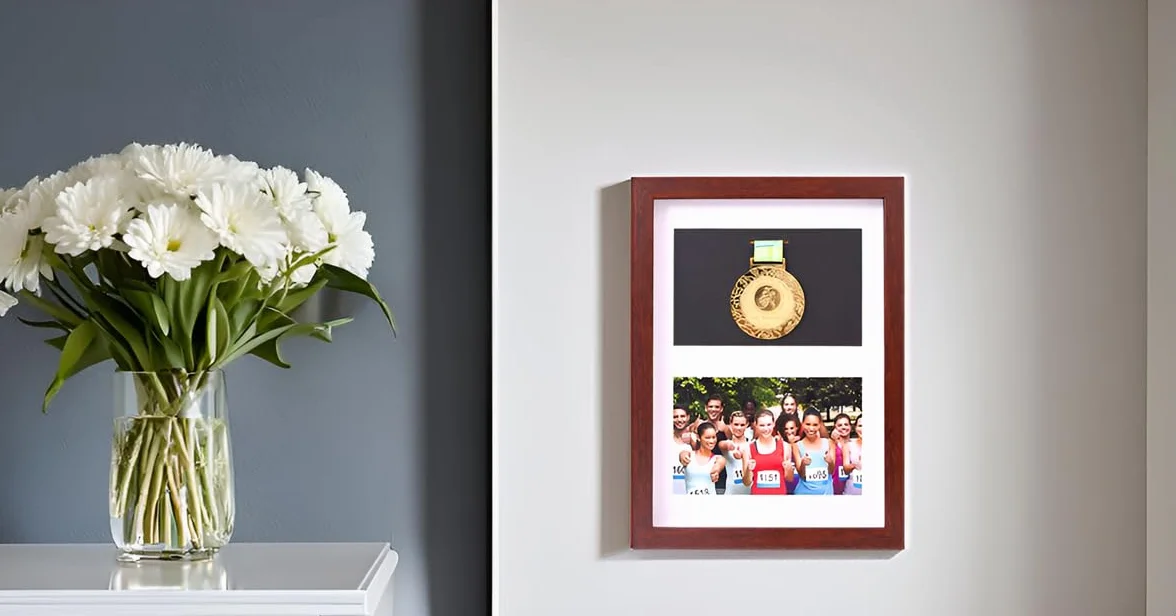 Marco para exhibir medallas, medalla deportiva Caja 3D Marco de fotos, marco negro y color nogal profundo para marco profundo 3D para mostrar medallas de guerra/militar/deportivo (1 medalla + 1 foto)