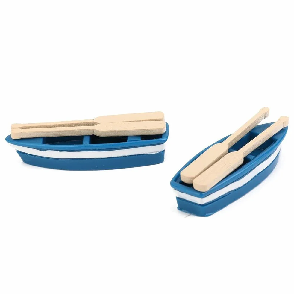 zalati Mini barco de pesca con remo, 2 piezas en miniatura de micro paisaje con palas, adornos para decoración de construcción de piscina de casa de juguete