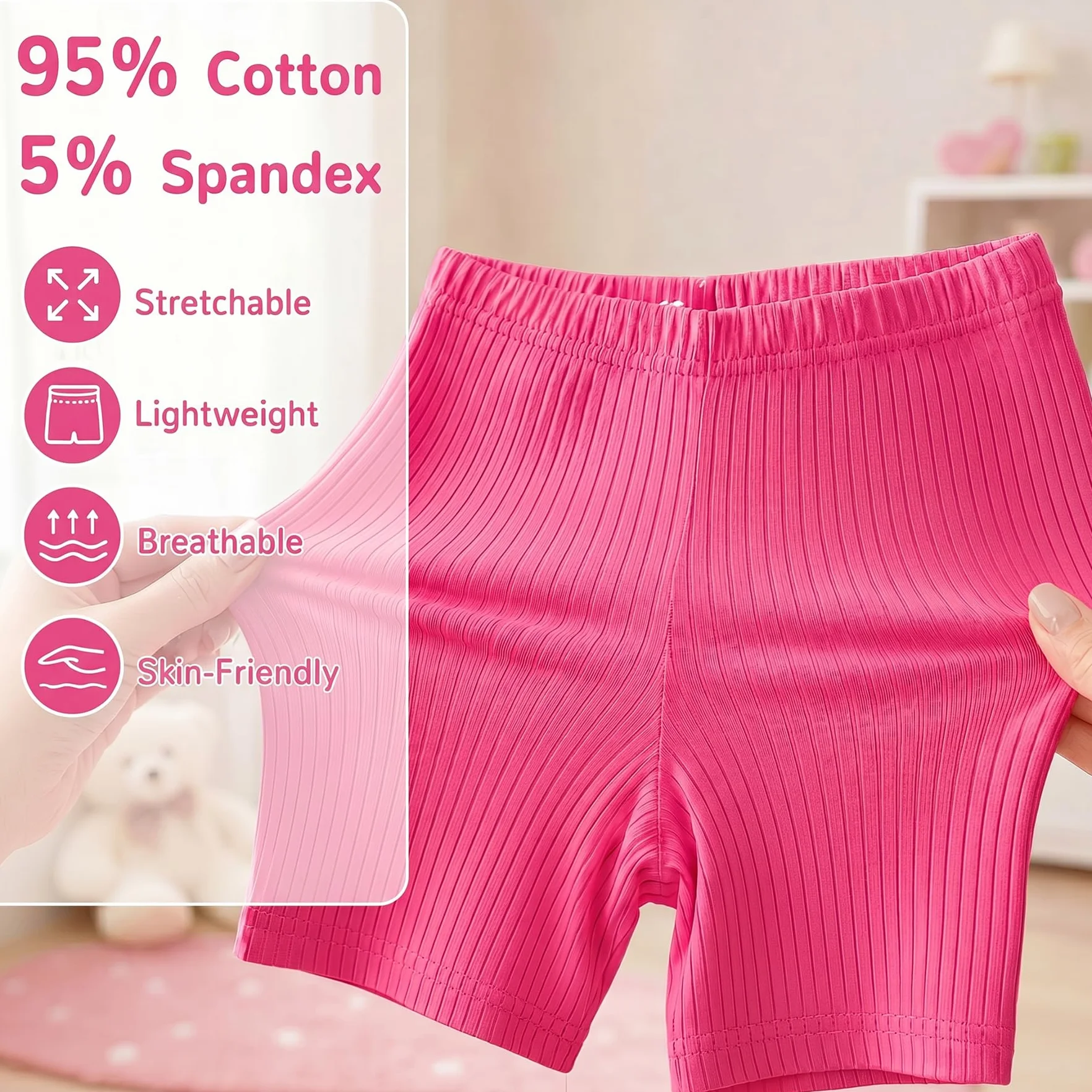 Pantalones Cortos de Ciclismo Niñas Algodón Leggings Transpirable Diseño Acanalado Shorts Bailar Gimnasia para Infantil 5-16 Años Lote de 3
