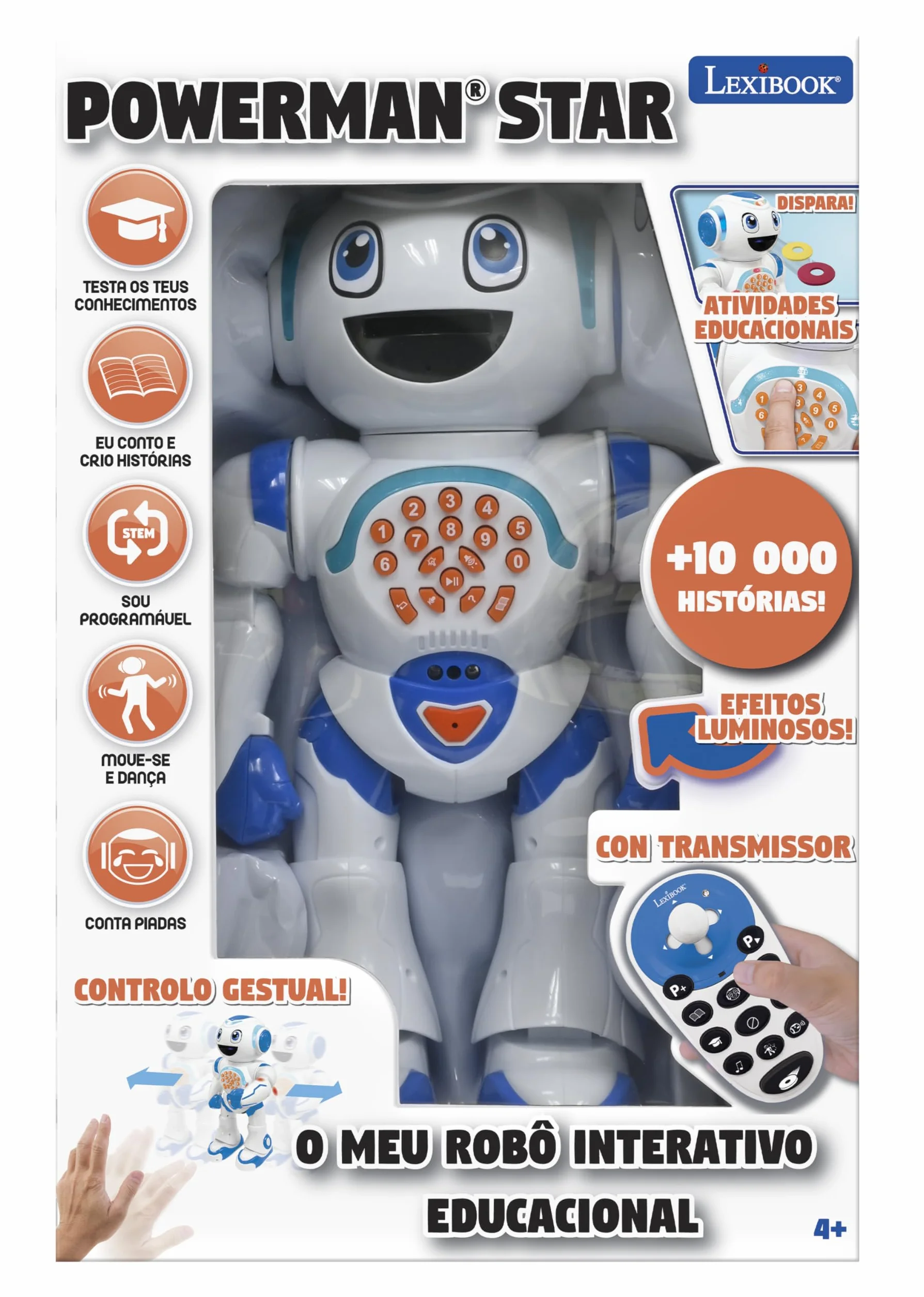 LEXIBOOK, Powerman Star, Robô de brinquedo de controlo, Remoto Stem Programável para crianças 4+, Portugués, ROB85PT