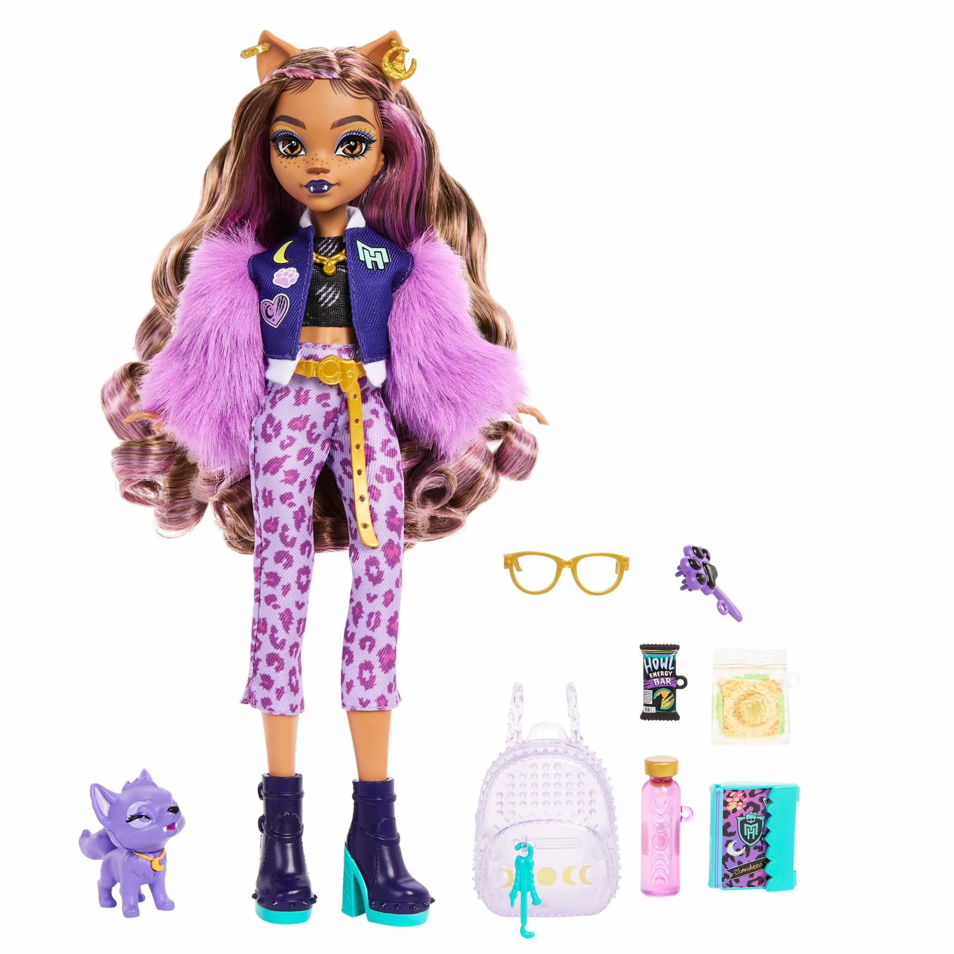 Monster High Fabulosa Clawdeen Wolf Muñeca articulada con Mascota Crescent, Conjunto de Moda y Accesorios, Juguete +4 años (Mattel HRP65)