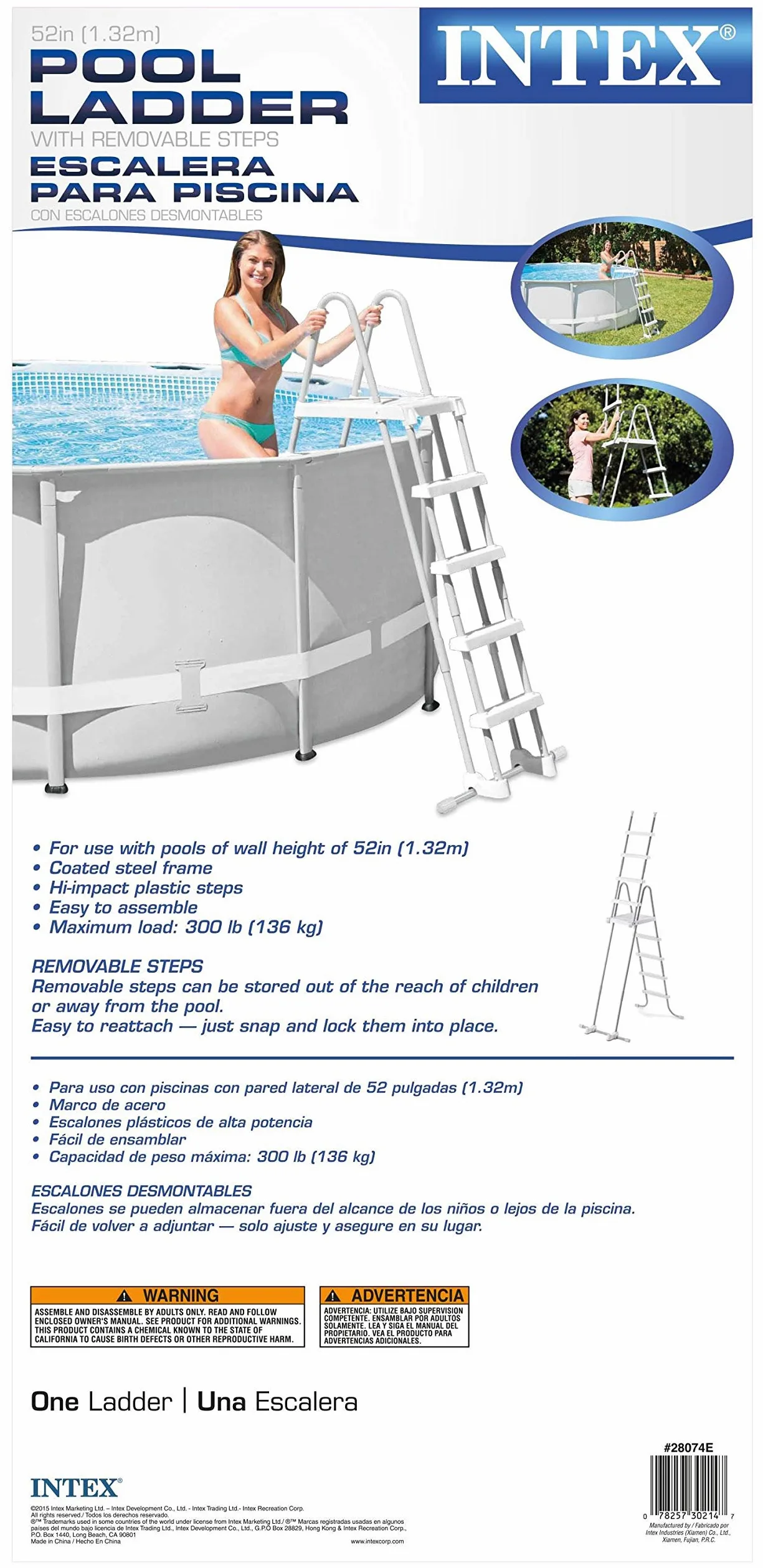 Intex Escalera ESCALERAS Desmontables (para Piscinas DE 52 Pulgadas), Gris, 130x33x182 cm & 29003-PACK 3 Cartuchos Filtro Tipo A