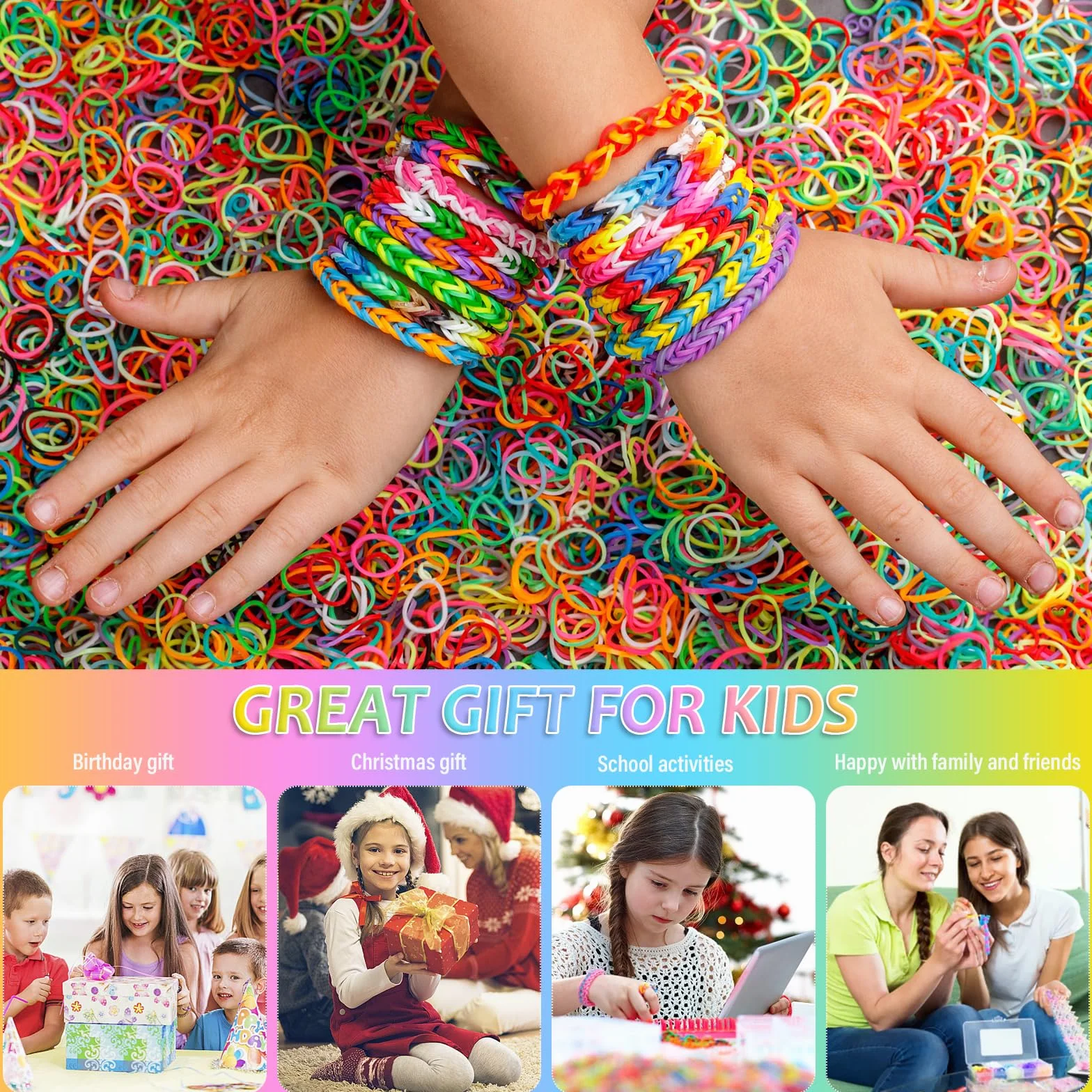 AOKITO Juego de 2500 cintas de loom, 32 colores, bandas de goma con ganchos de perlas, caja de almacenamiento, pulseras de accesorios para hacer tus propias pulseras
