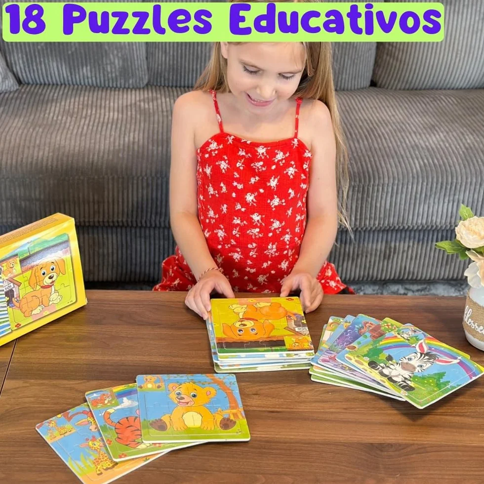 Puzzles Niños de Madera 18 PCS, Regalos Cumpleaños, Mini Juegos, Sorpresas, Envase Individuales