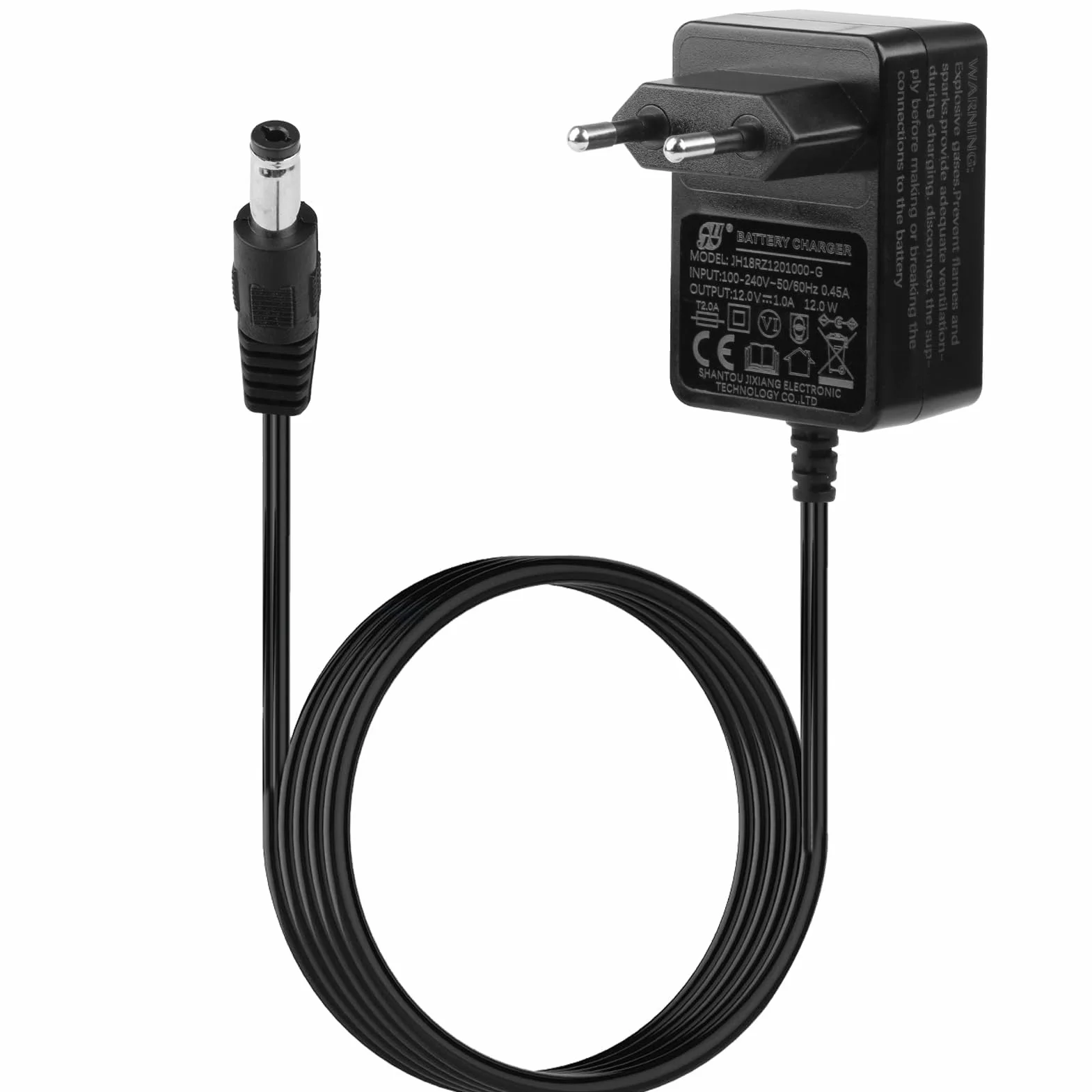 12V 1A Cargador para Coches Eléctricos Niños, Adaptador de Corriente EU para Juguetes Eléctricos SUV, ATV, Moto, Quad, Tractor y Otros 12V 1000mA Vehículos Infantiles, Cable 1.5 m Negro