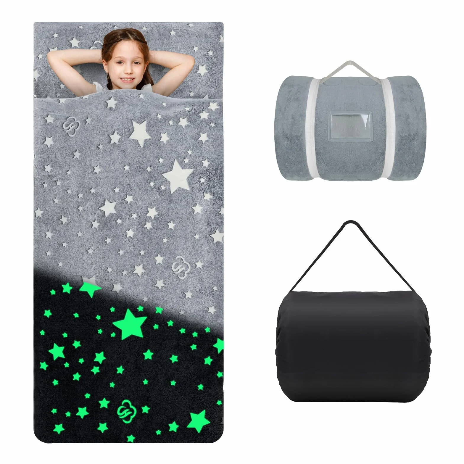 Decalsweet Cálida Alfombrilla de Siesta para Niños Pequeños con Almohada Extraíble, Saco de Dormir Luminoso Plegable para Niñas y Niños, Bolsa de Dormir con Cremallera para Camping Siesta, 170×75cm