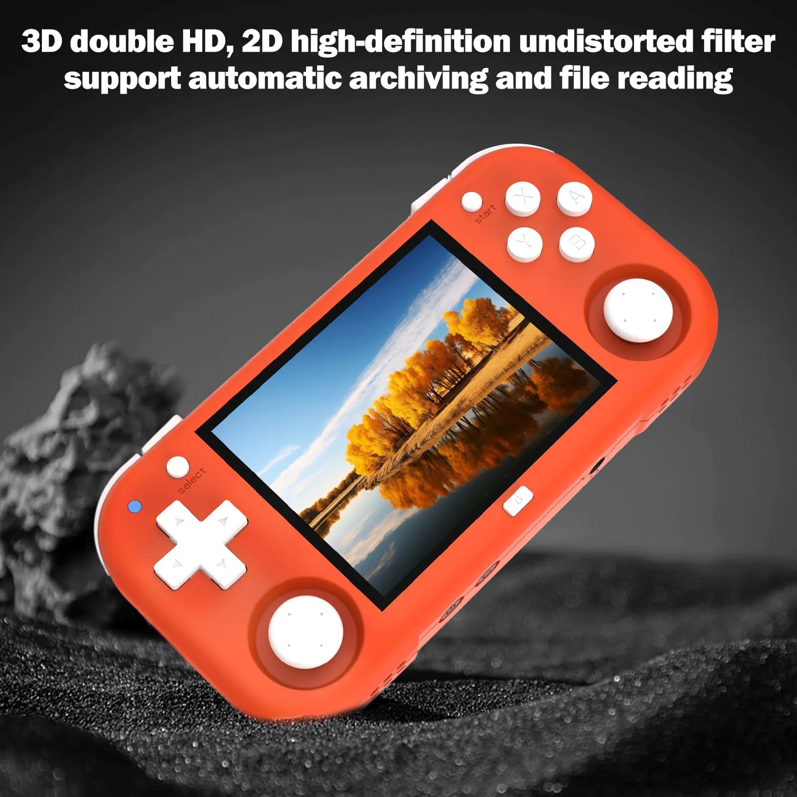 XU Mini M - Consolas de juegos de mano retro, pantalla IPS de 2.8 pulgadas, tarjeta TF de 64 G integrada, con batería de 2600 mAh, duración de 6 horas, color naranja