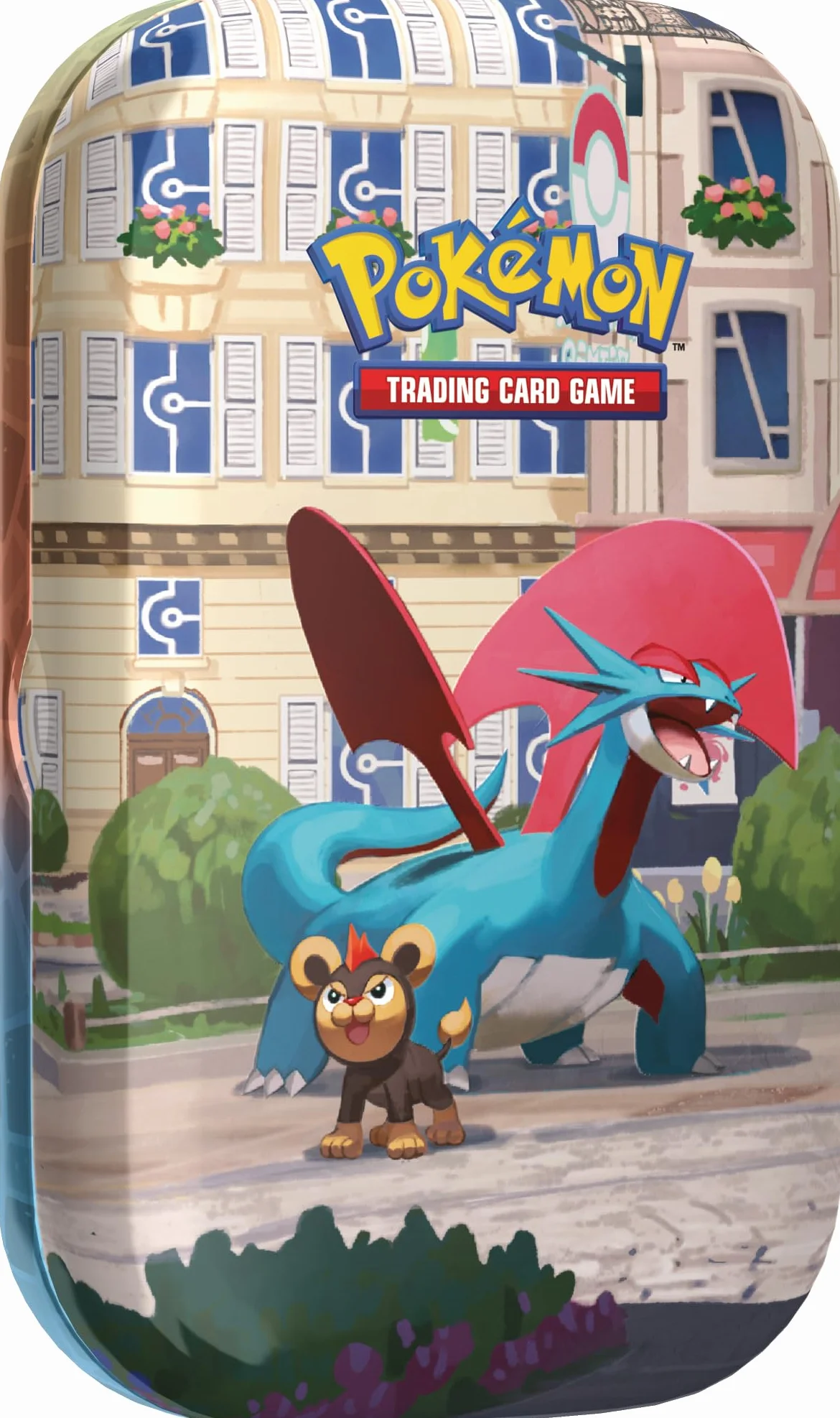 Pokémon JCC Minilata Ciudad Luminalia: Salamence y Litleo - 2 Sobres de Mejora, 1 Tarjeta Ilustrada, 1 Pegatina