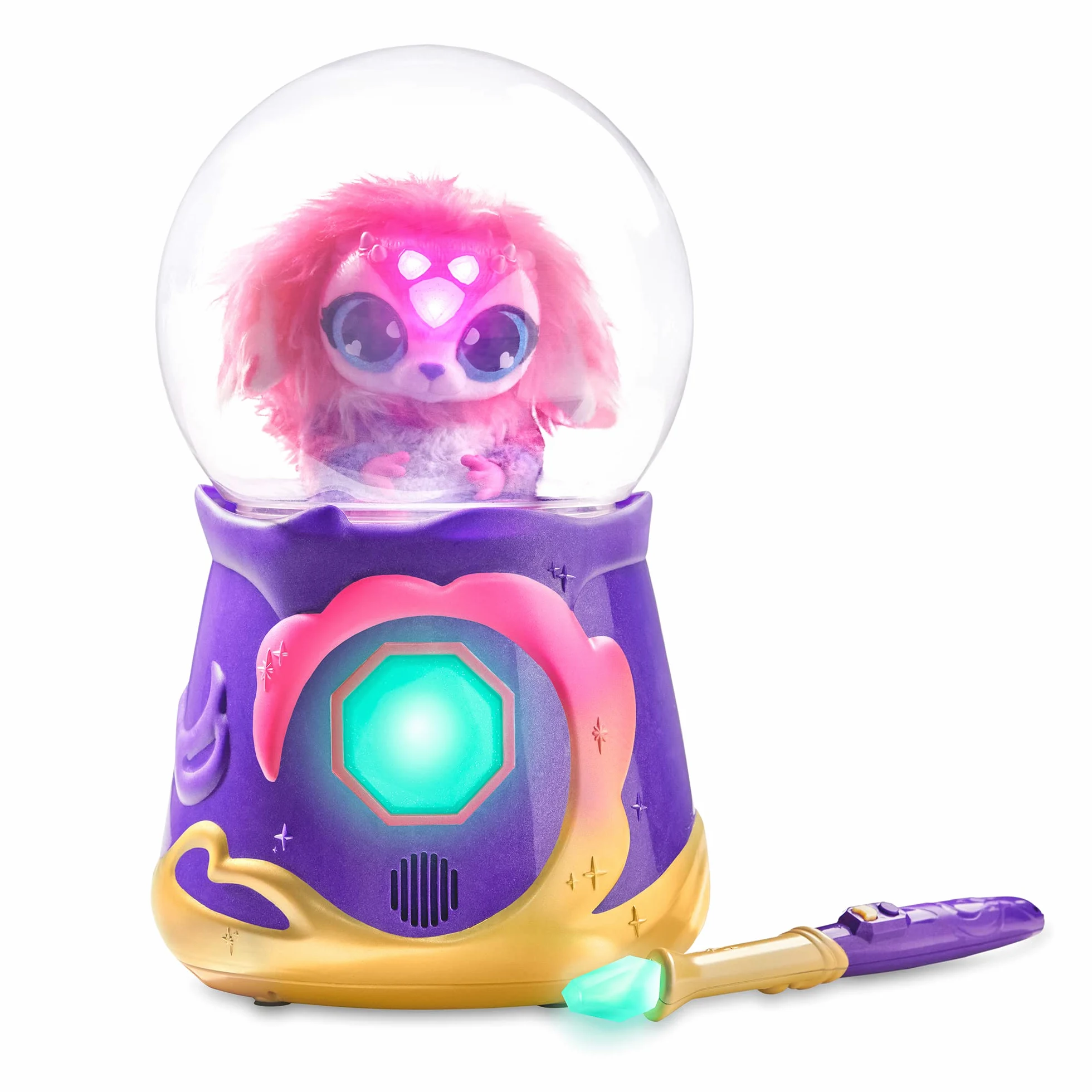 Magic Mixies My Crystal Ball Pink, Juguete Interactivo de Magia, Bola de Cristal mágica con Luces, Efectos y Sonidos, y un muñeco de Peluche Suave para cuidar, con Accesorios, Famosa (MGX05000)