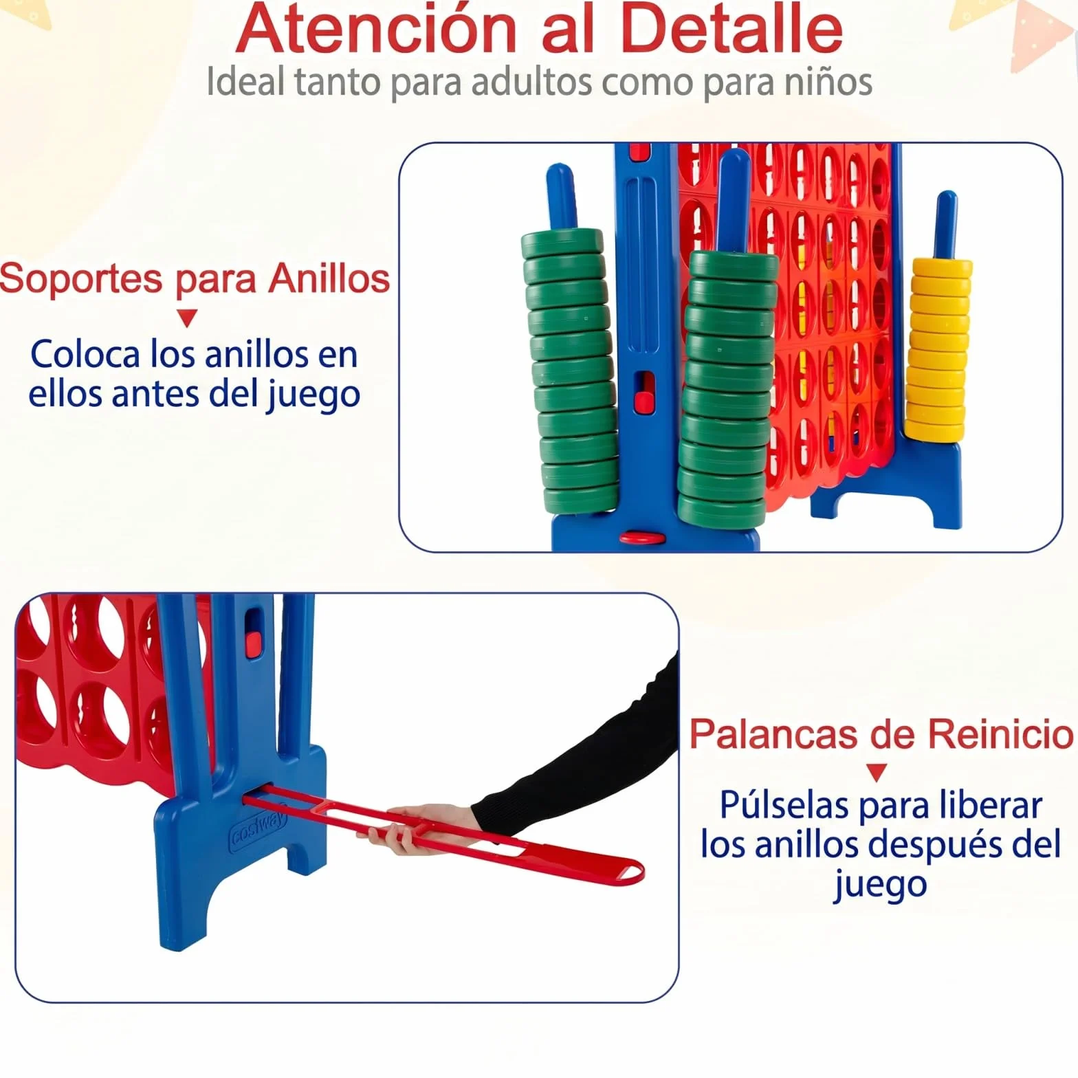 COSTWAY Juego de Match Juego de Aritmético y Educación con 42 Anillos Gigantes y Controles Deslizantes para Niños y Adultos (Azul y Rojo)