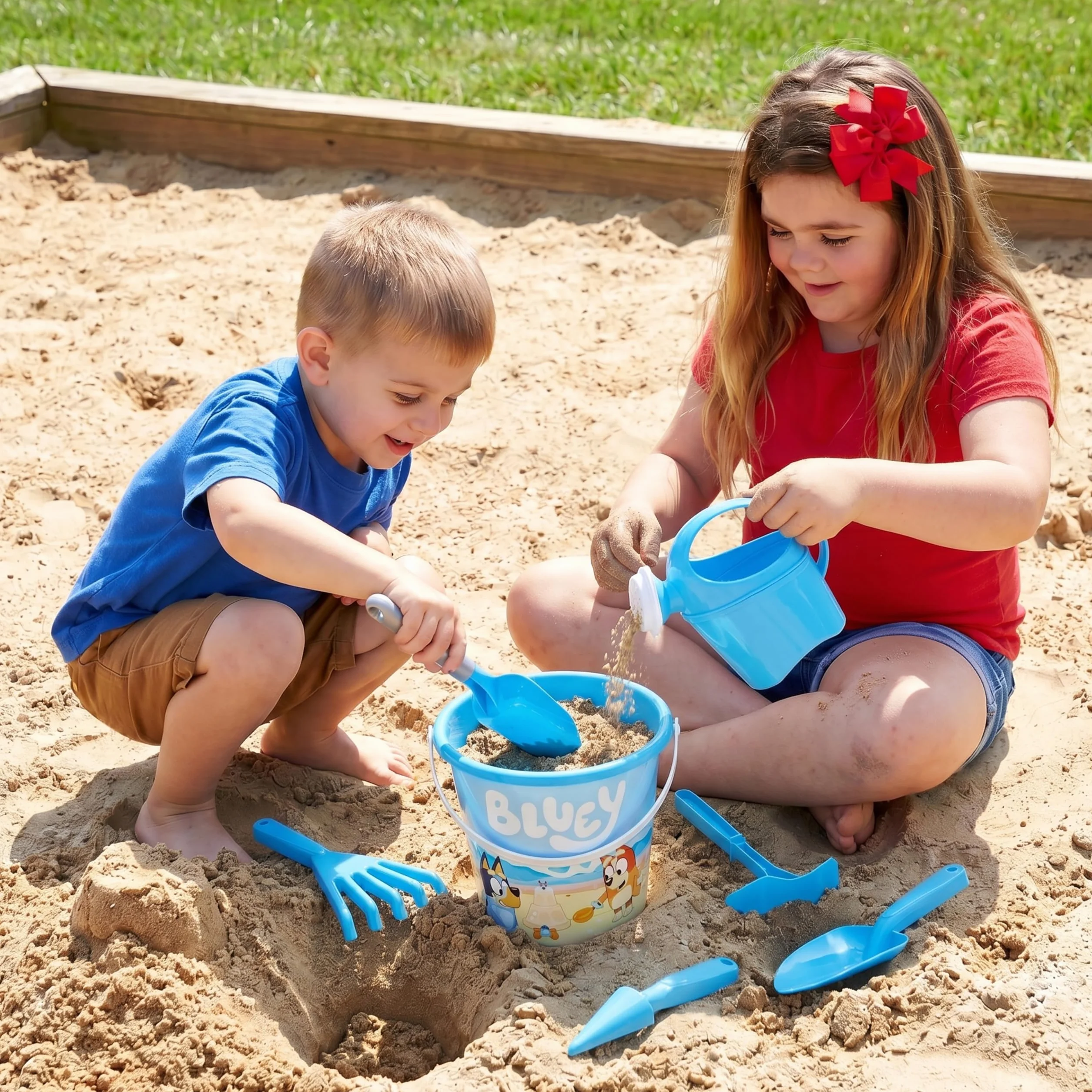 Toyland® Juego de jardinería Bluey de 10 Piezas para niños - Carretilla, regadera, macetas, Herramientas y más - Juego de Juguetes para jardín al Aire Libre - Edad 2+