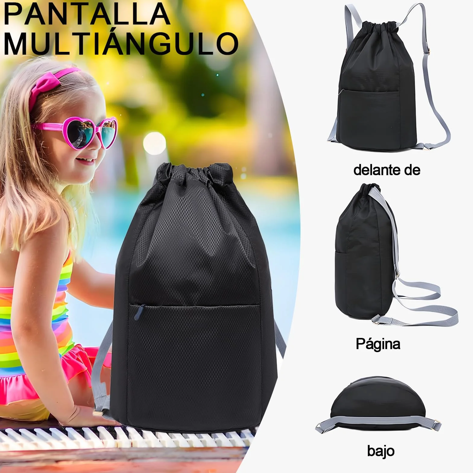 Bolsa de gimnasio impermeable con cordón, mochila plegable gran capacidad para mujer y hombre