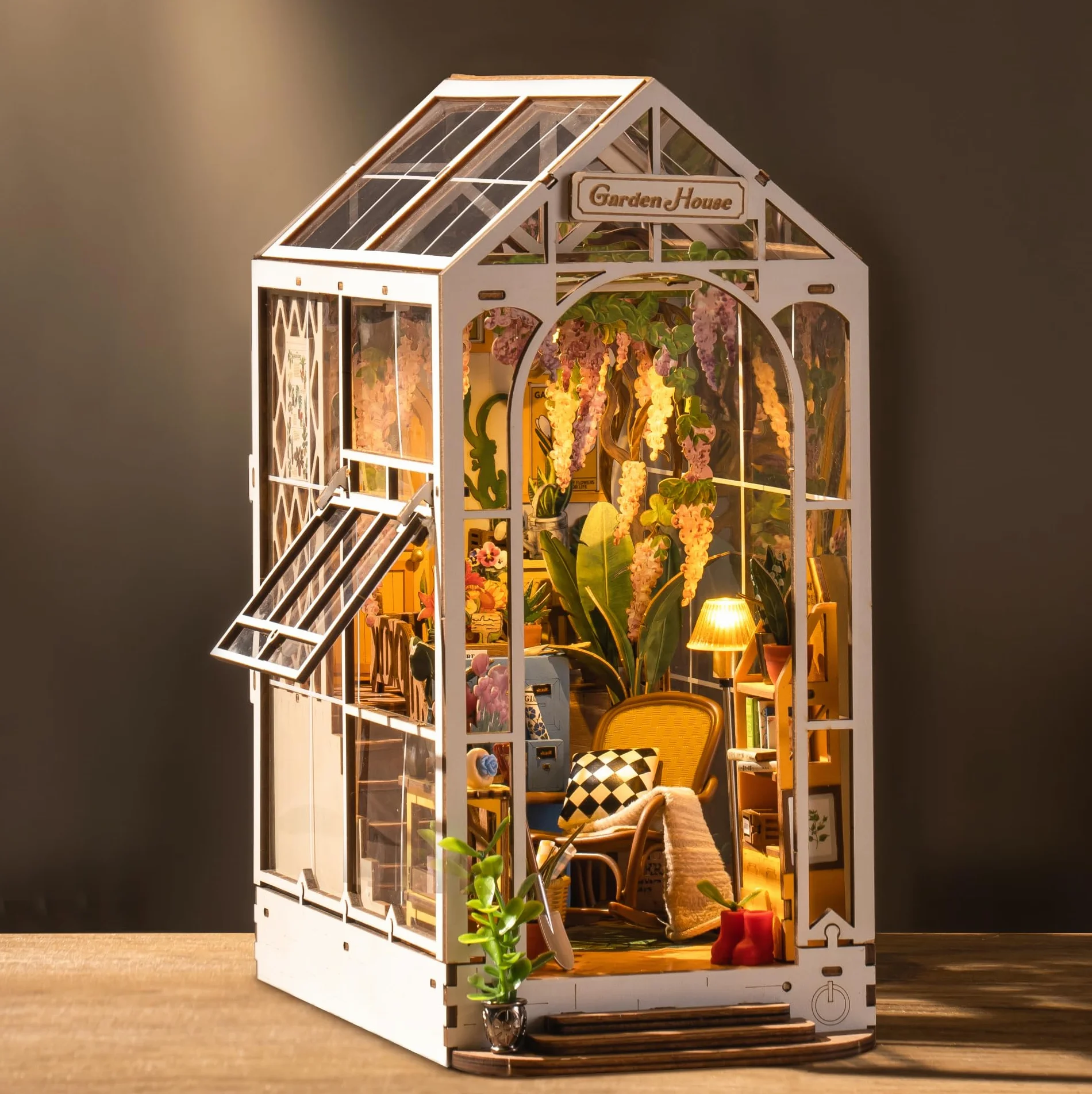 ROBOTIME DIY Book Nook Kit - Casa de muñecas en Miniatura de Madera con Muebles y Luces LED, Decoración del hogar, Regalos navideños
