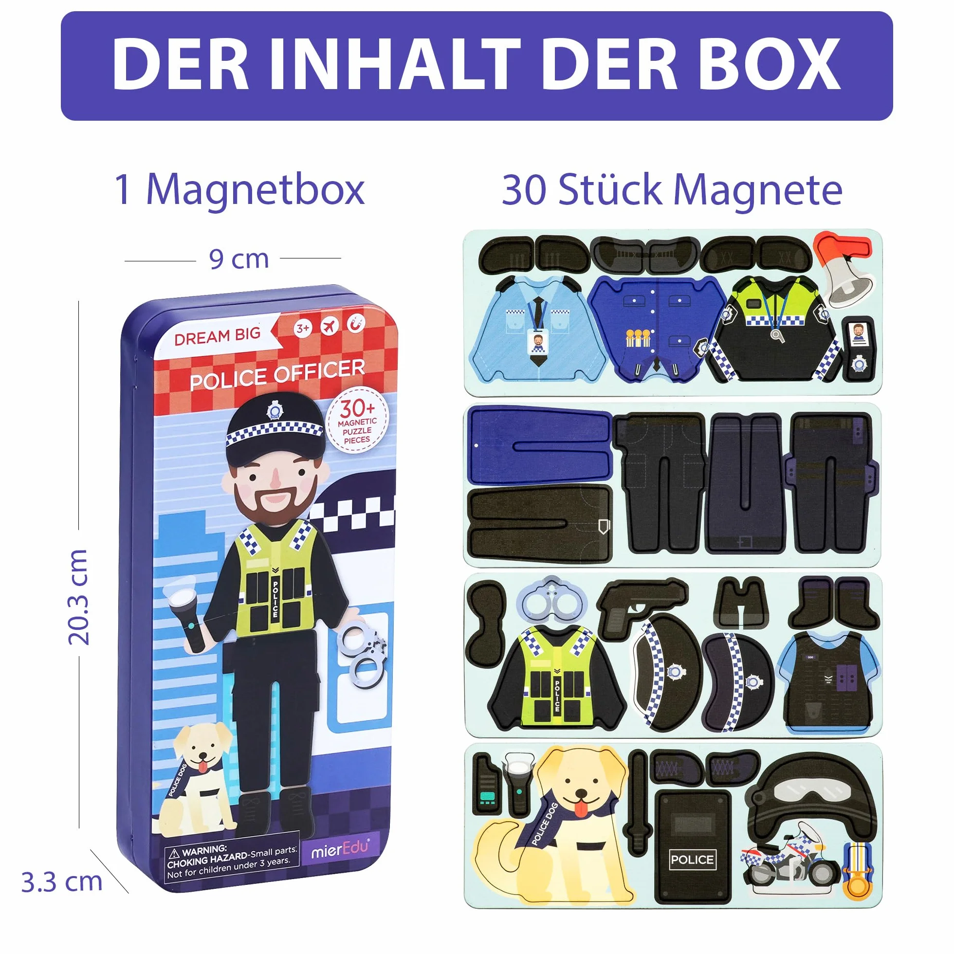 mierEdu Juego magnético de policía – promueve la motricidad y la imaginación, perfecto para casa y de viaje, juego de vestir magnético para niños a partir de 3 años