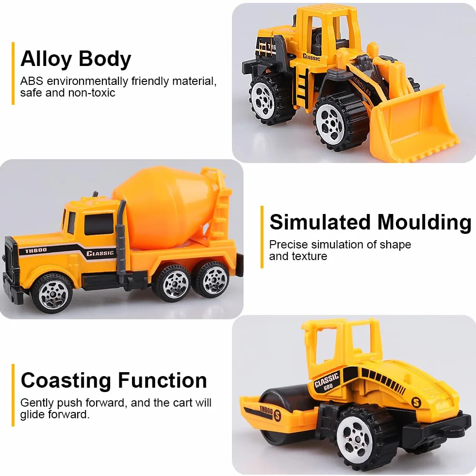 6 Piezas Mini Vehículo de Construcciones Juguete, Juego de Juguetes Camión de Construcción, Construcción Excavadora Camión de Juguete, Regalos de Cumpleaños para Niños a Partir de 3 Años