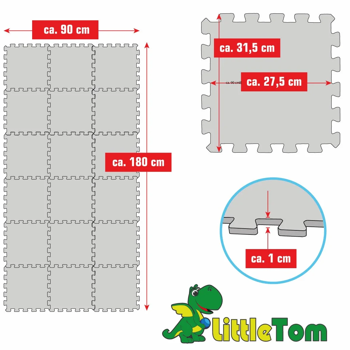 LittleTom 18 Piezas Alfombra Bebé 30x30 Colchoneta Espuma EVA Puzzle Antideslizante