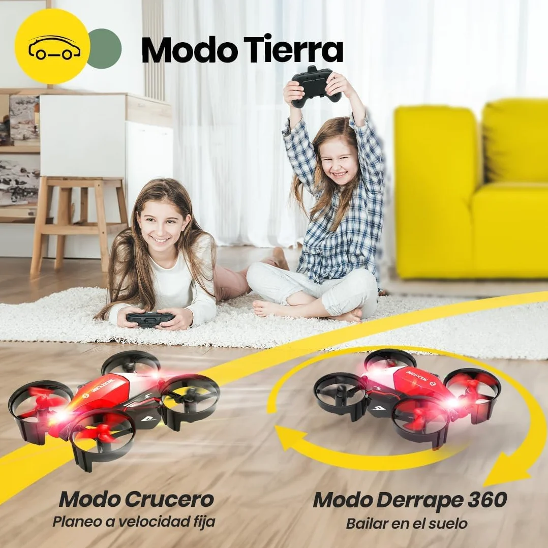Holy Stone HS210F Mini Dron para Niños, Cuadricóptero RC 2 en 1 para Interior con Luces LED, Despegue/Aterrizaje, Giro 3D, 2 Baterías Modulares Seguras, Regalo para Niños y Niñas