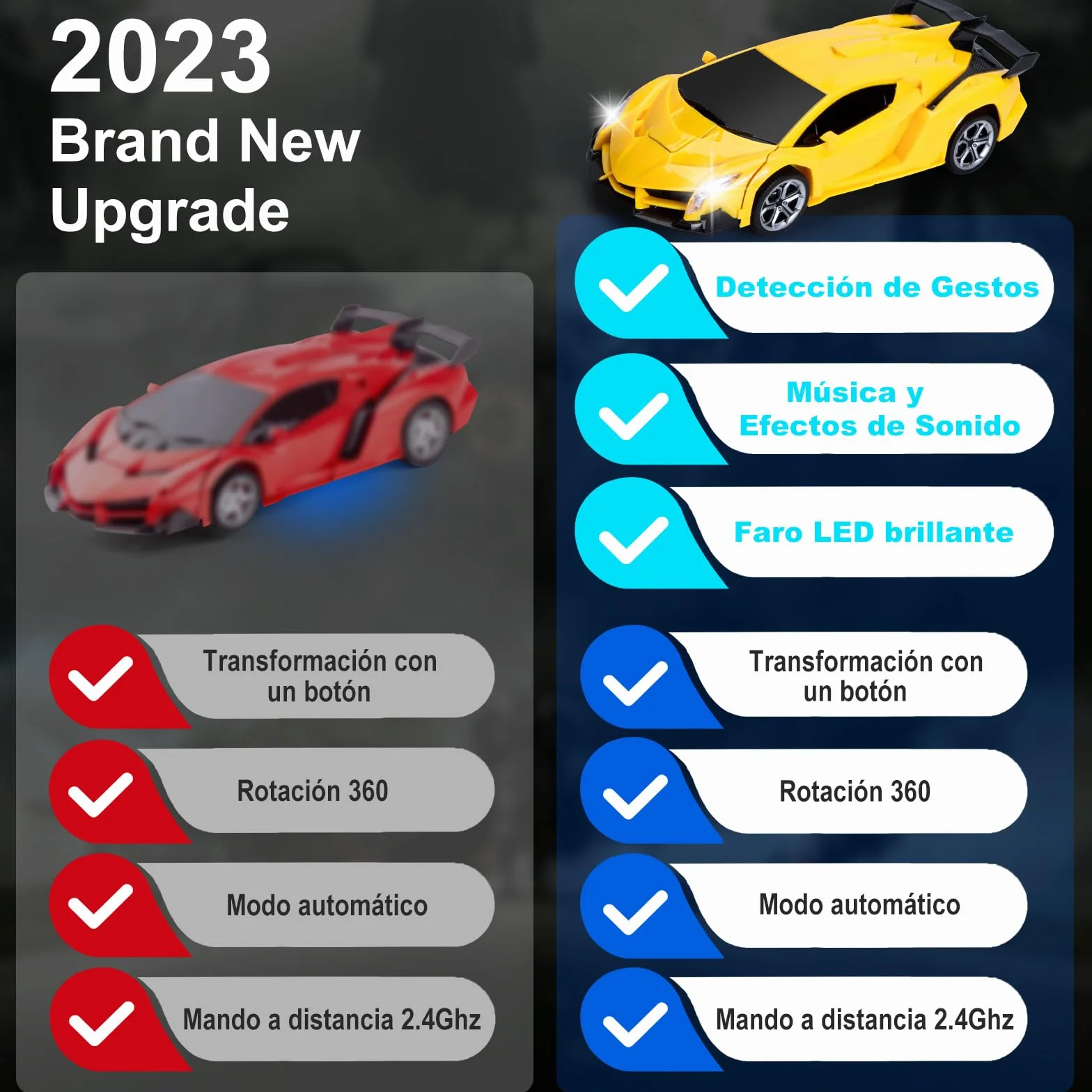 Yellcetoy Transform Juguete Coche Teledirigido, Coche Robot con el Gesto de la Mano Sening Luz Intermitente Música y Efecto de Sonido, Transformador RC Car con Baterías para Niños 3-10 Años Amarillo