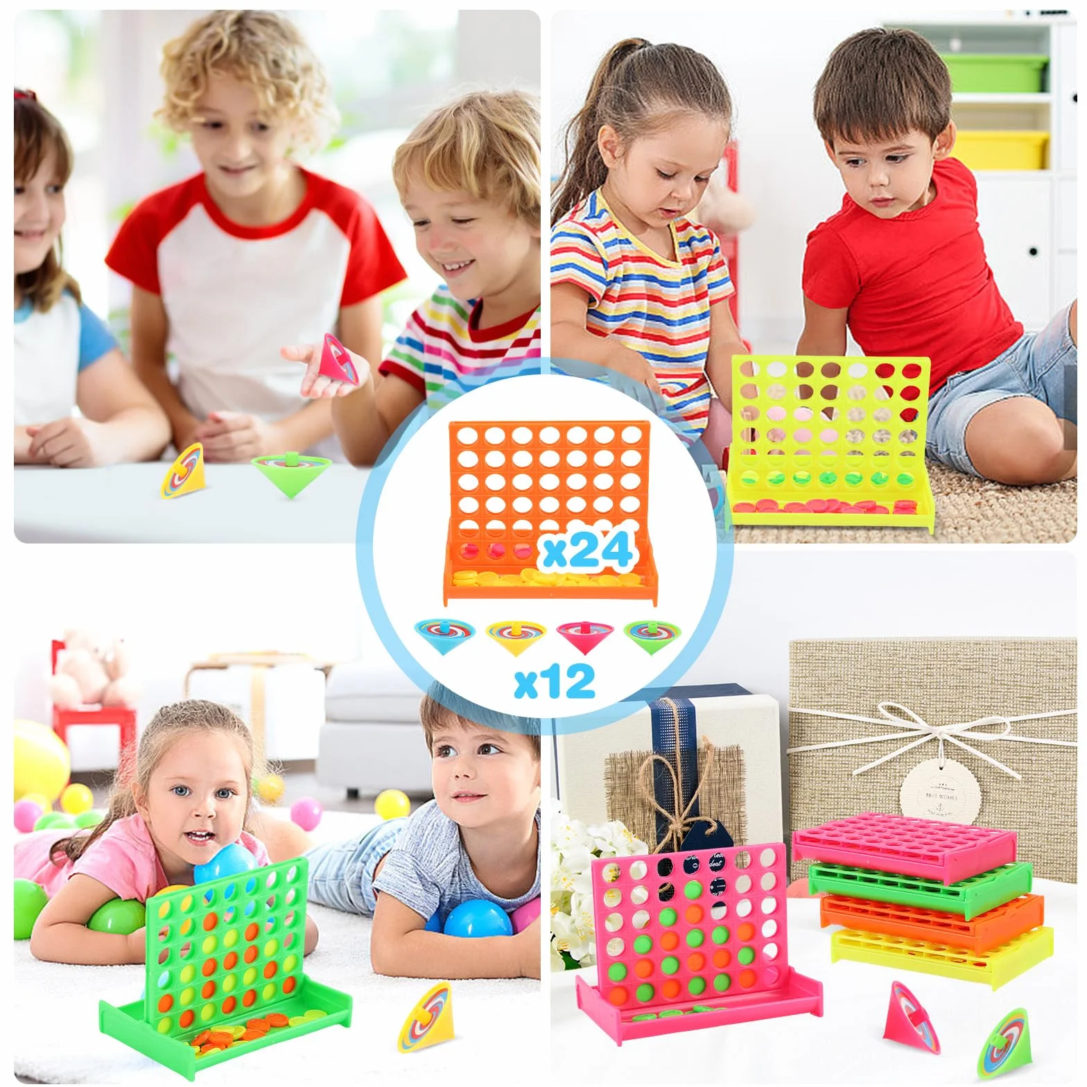 24PCS Conecta 4 Mini Juego de Mesa 4 en Raya Cuatro en Raya Niños Lembranças Aniversario Infantil Detalles Cumpleaños Regalo + 12 Peonza Comunion Fiesta Colegio Relleno Piñatas Regalitos Invitados