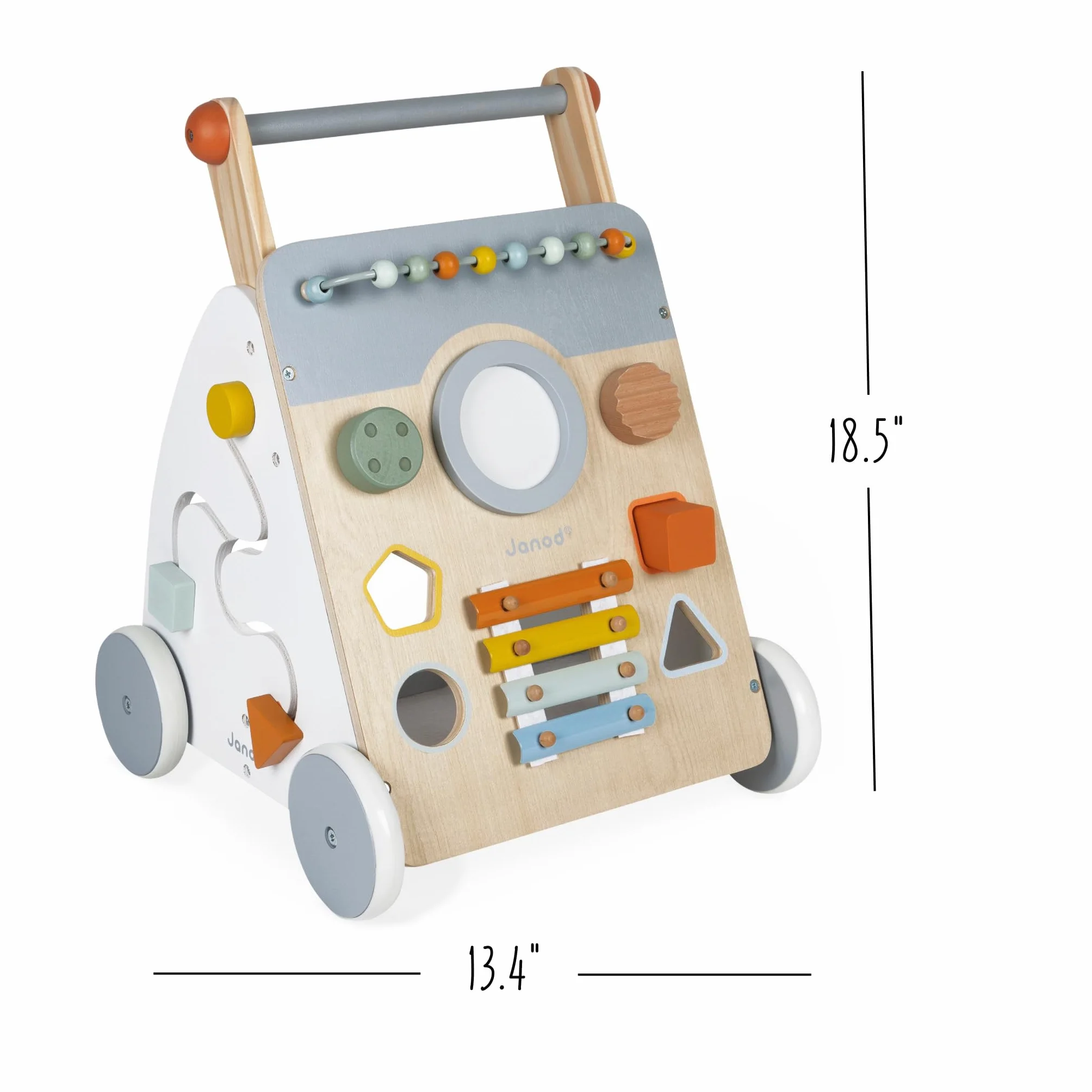 Janod - Carro Multiactividad Sweet Cocoon - Carro de Madera para aprender a caminar - 9 Actividades - Ruedas Silenciosas, Pintura al Agua - Juguete Infantil Adaptable desde los 12 meses, J04410