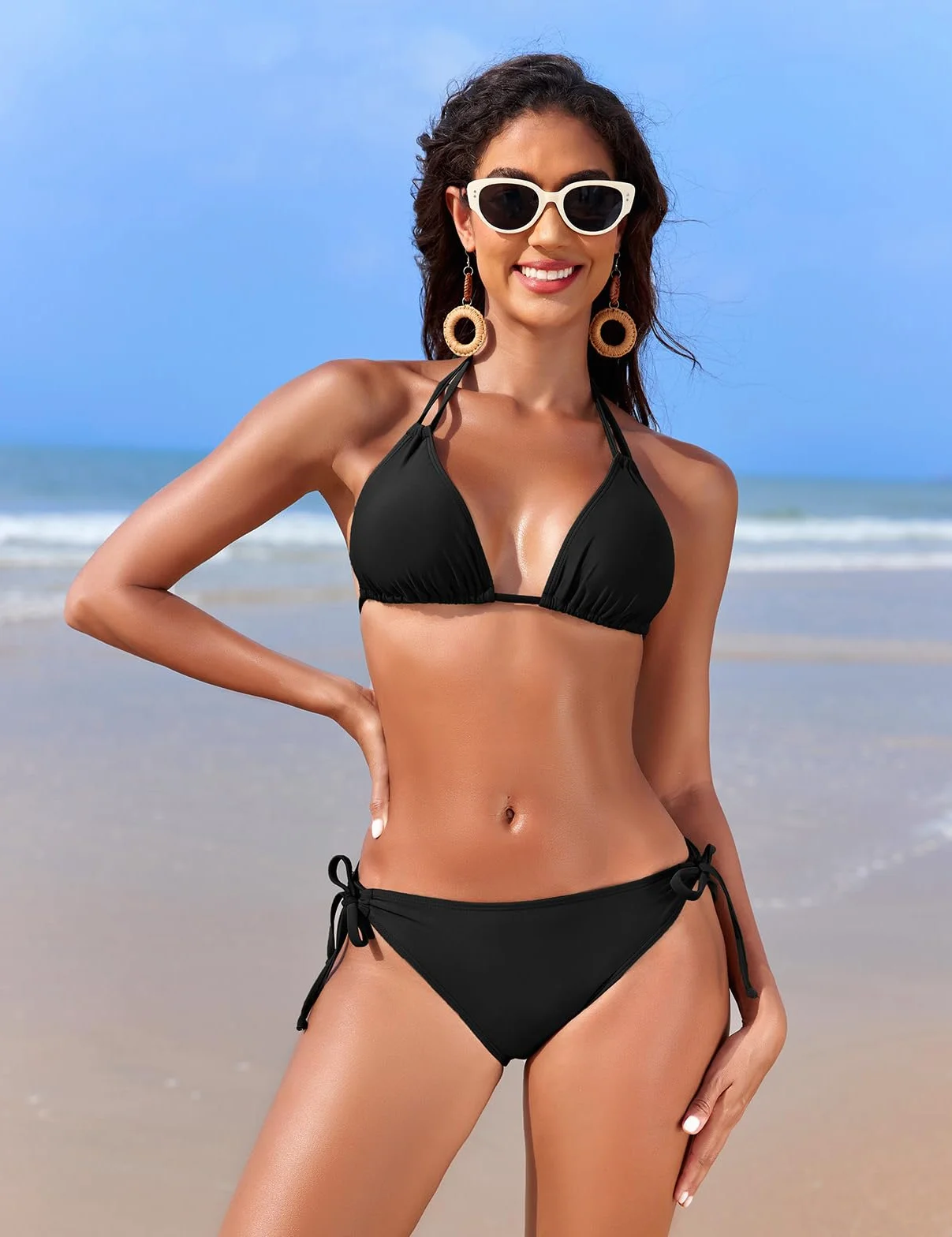 Svanco Conjunto Bikini Triángulo Mujer 2 Piezas, Cordón de Cuello, Espalda Descubierta, Lazos Ajustables Playa