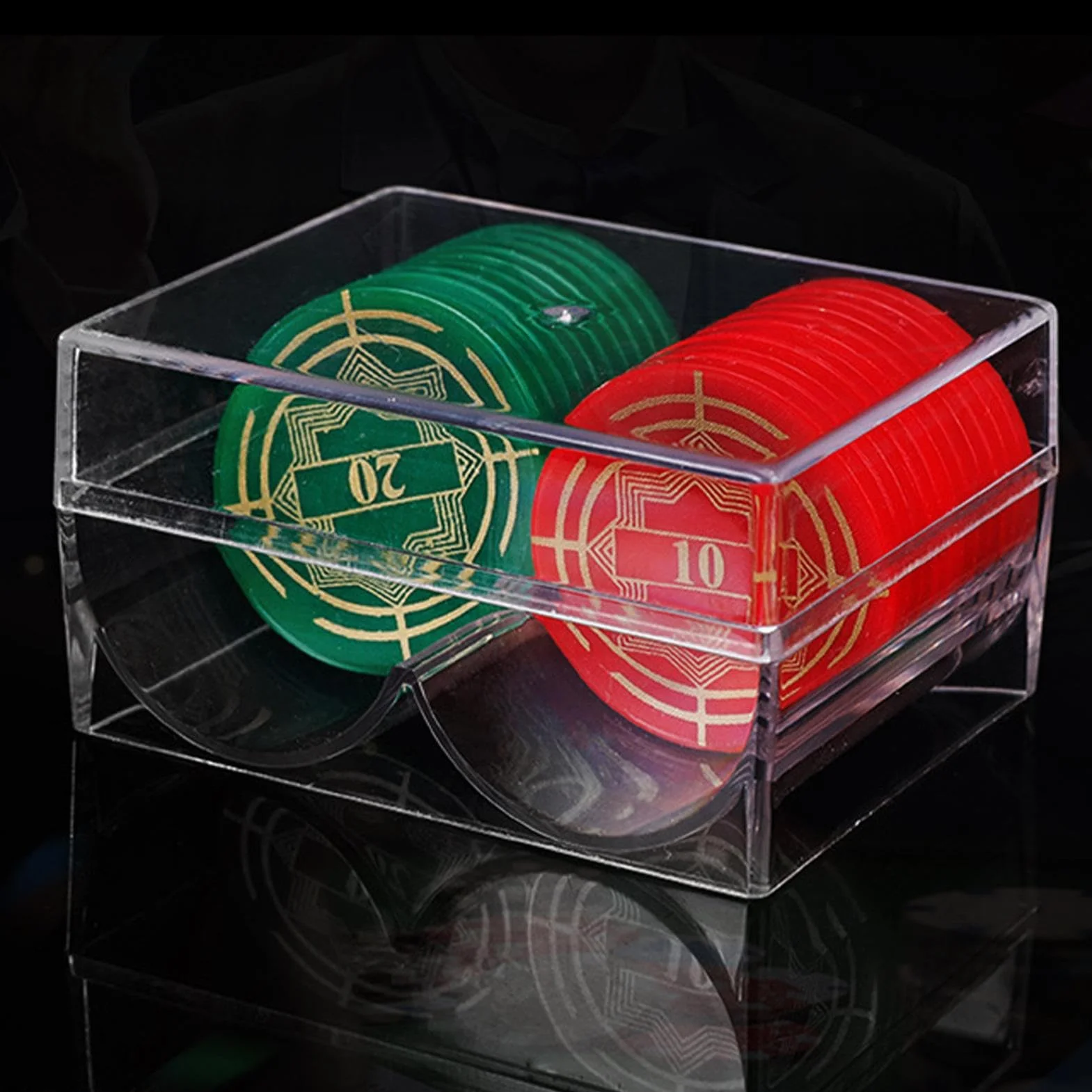 Bandeja de almacenamiento de fichas – Soporte para 40 fichas de póquer de tamaño estándar | Soporte de cartas de acrílico transparente reutilizable con tapa a prueba de polvo, accesorios de mesa de