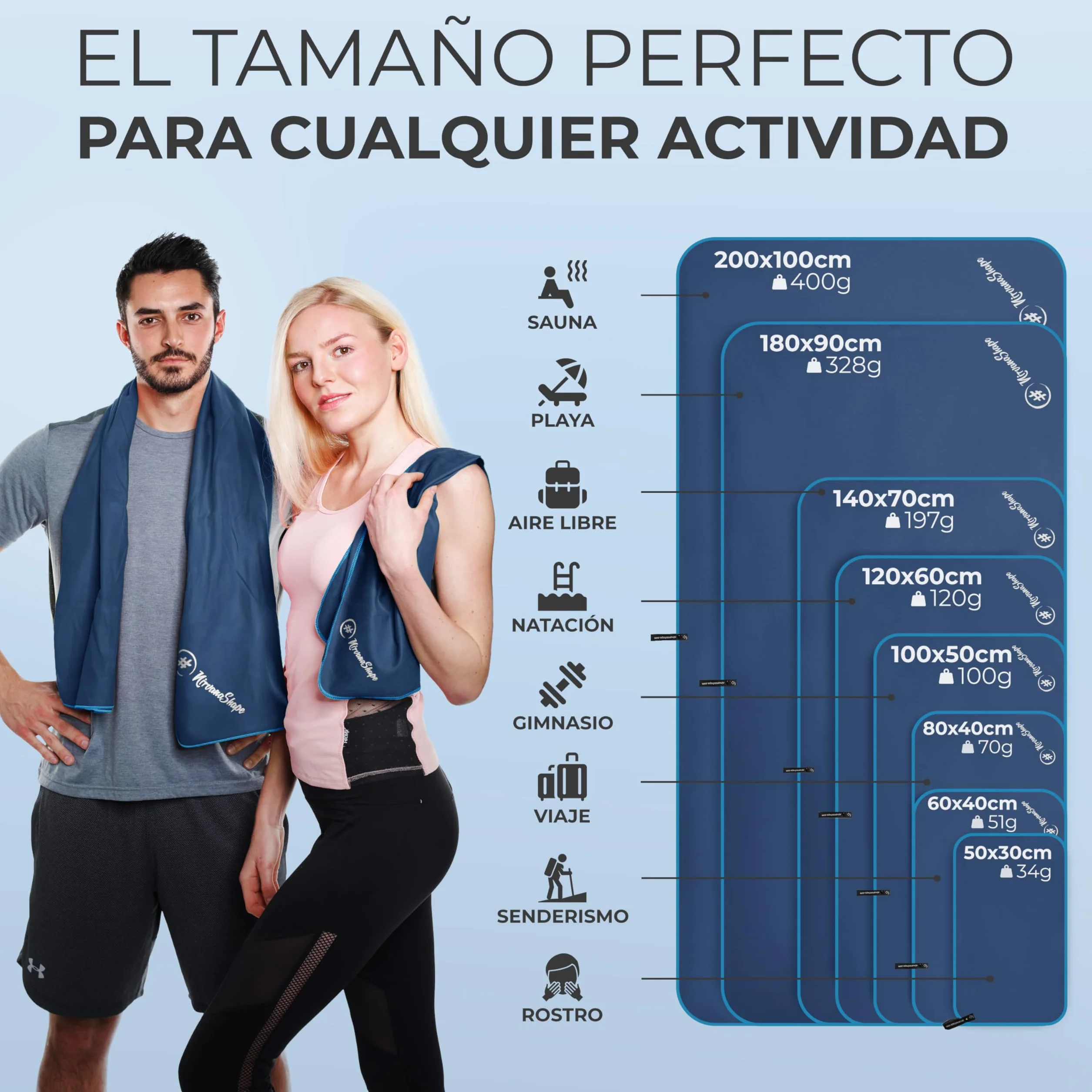 NirvanaShape Toalla de Microfibra 14 Colores 8 Dimensiones Ligera Absorbente Secado Rápido Viaje Baño Playa Camping Yoga Sauna