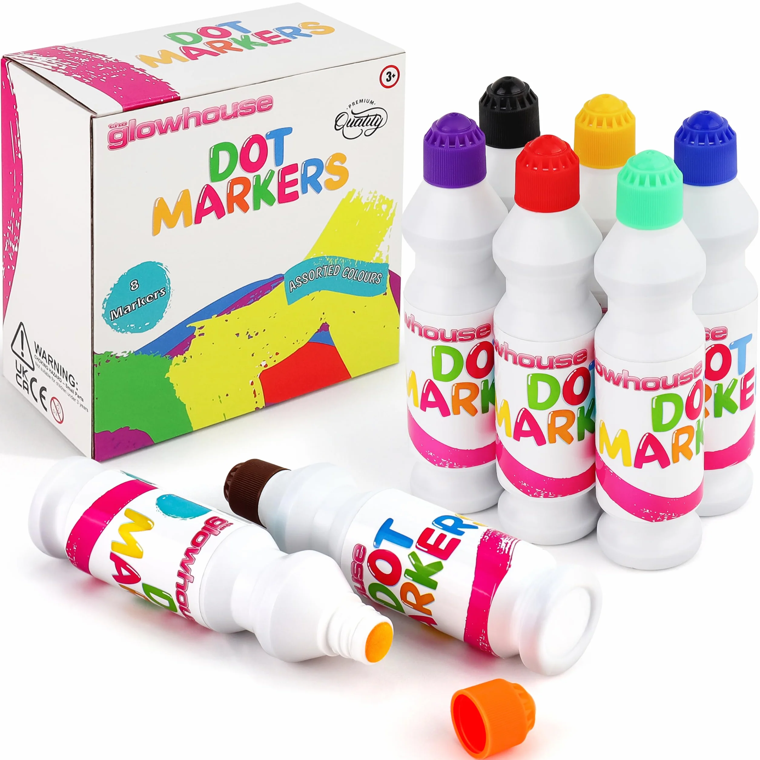 The Glowhouse Chubbi - Marcadores de pintura, 8 colores surtidos, botellas de 75 ml, secado rápido, sin ensuciar, sin derrames, pinturas para proyectos de arte y manualidades, bingo, escuelas y niños