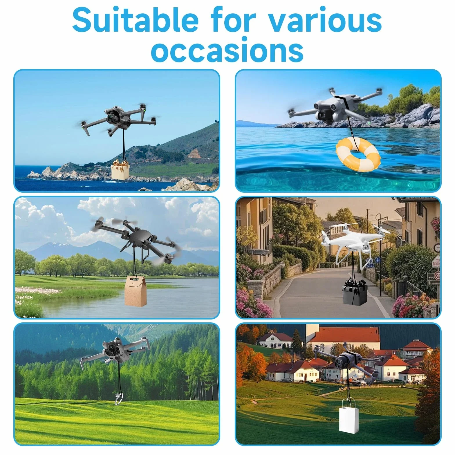 Lanzador de Drones Universal con Mando a Distancia 2.4G, Sistema Airdrop para DJI Mini 3 Pro/Mini 2/Mavic Air, Capacidad 750g, Ideal para Pesca, Bodas y Fiestas