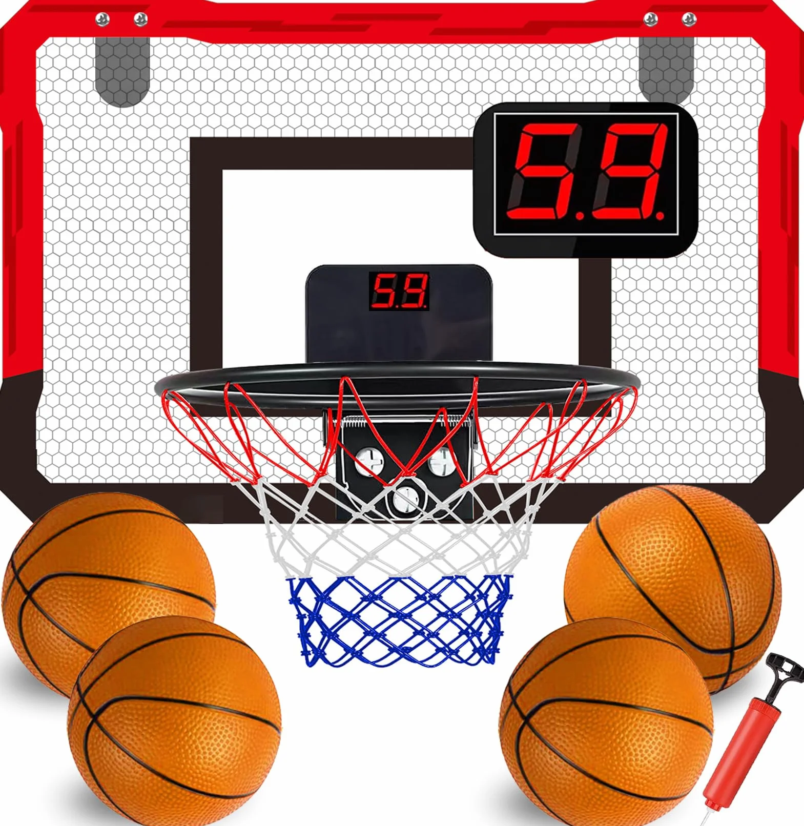 TEUVO Canasta Baloncesto Infantil Mini con 4 Canastas Interior Exterior Regalo Niños Niñas