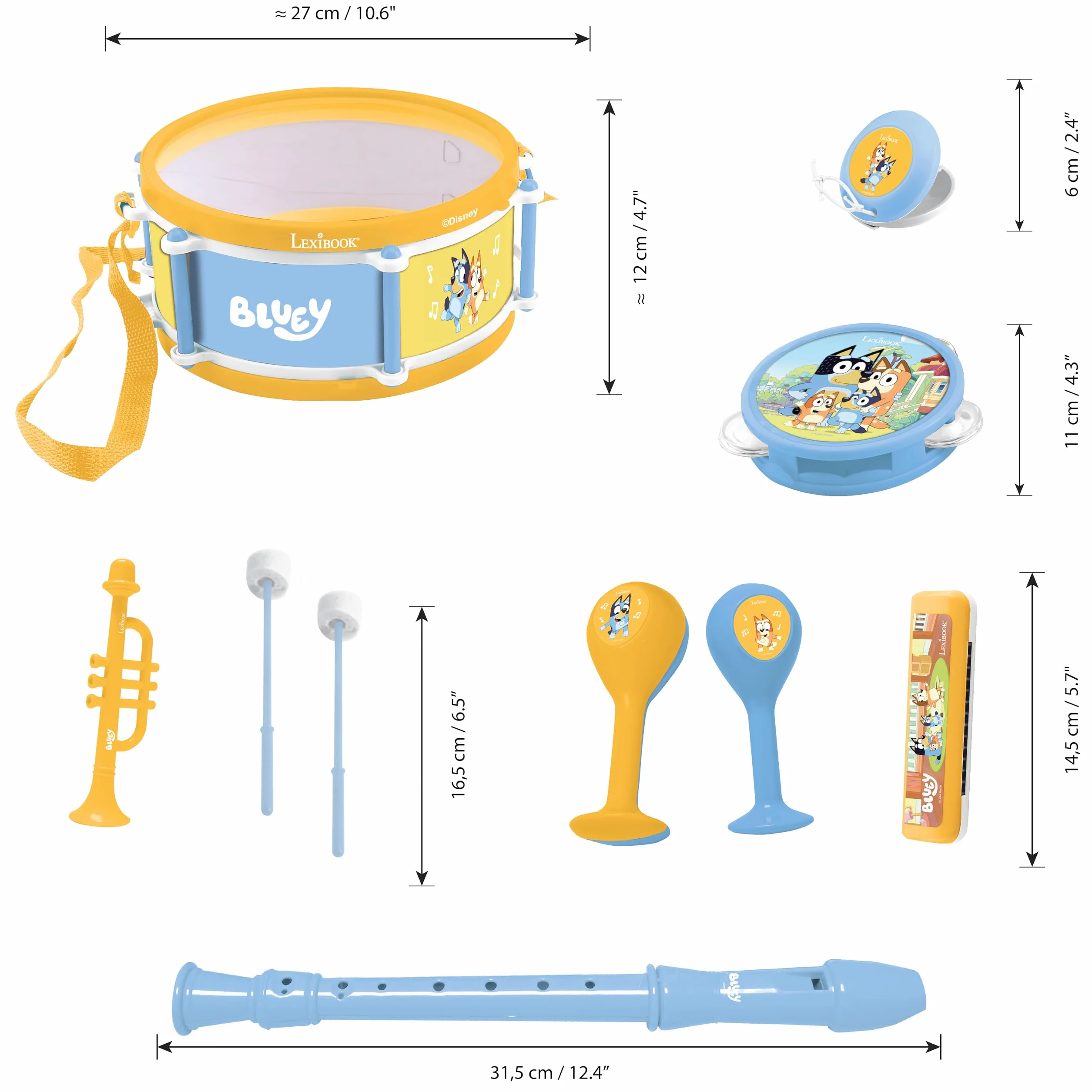 Lexibook, Bluey, Set Musical 7pcs Bluey, Azul Amarillo, K360BYLXB