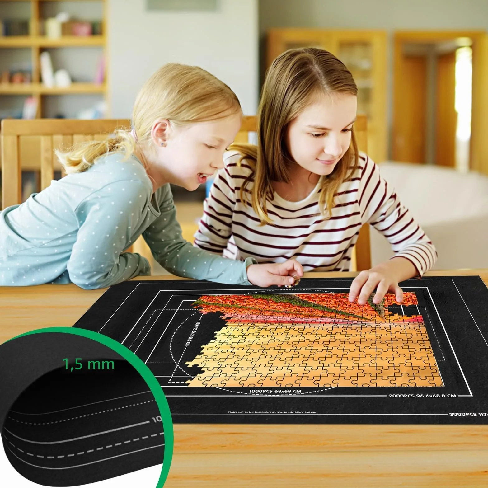 Tapete Puzzle 1500 Piezas, Alfombra Puzzle Enrollable, Estera de Fieltro 116x66cm, Negro