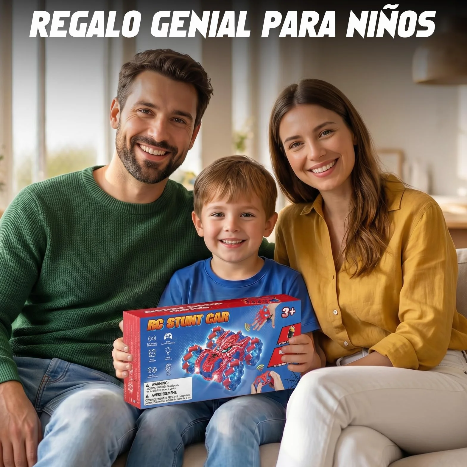 Spider Coche Teledirigido con Reconocimiento de Gestos a Partir de 4 5 6 7 8 9 10 11 12 años, Coches RC Doble Cara con Iluminación Completa, 2,4 GHz Coche Stunt RC Recargable con Mando a (Rojo)
