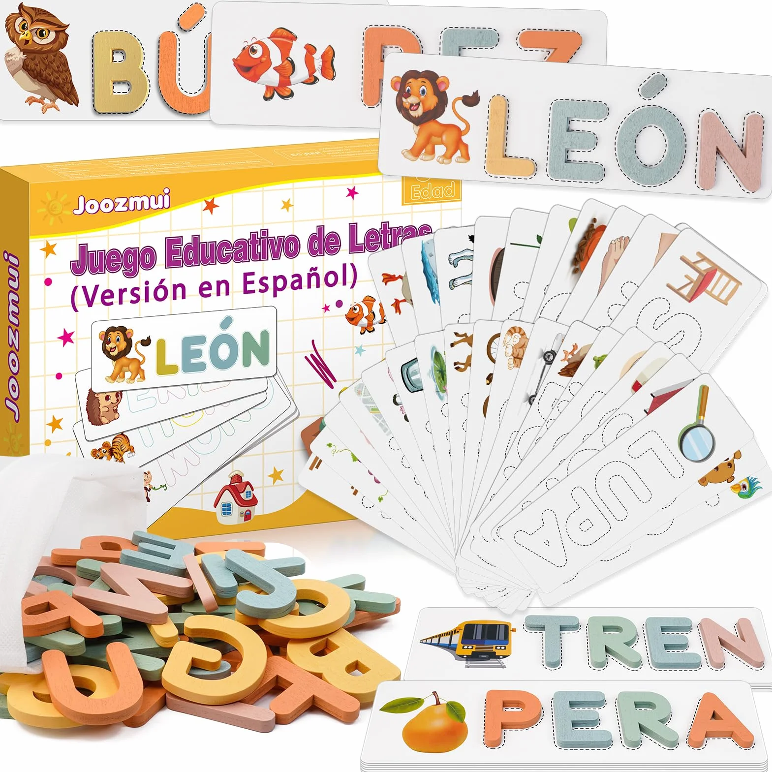 Joozmui Juguetes Niños 3 4 5 6 7 8 Años, Juegos Educativos Niños 3-8 Años Regalo Niña 3-8 Años Juegos para Niño Juguetes Niña Aprender a Leer Juguetes Montessori Scrabble Español