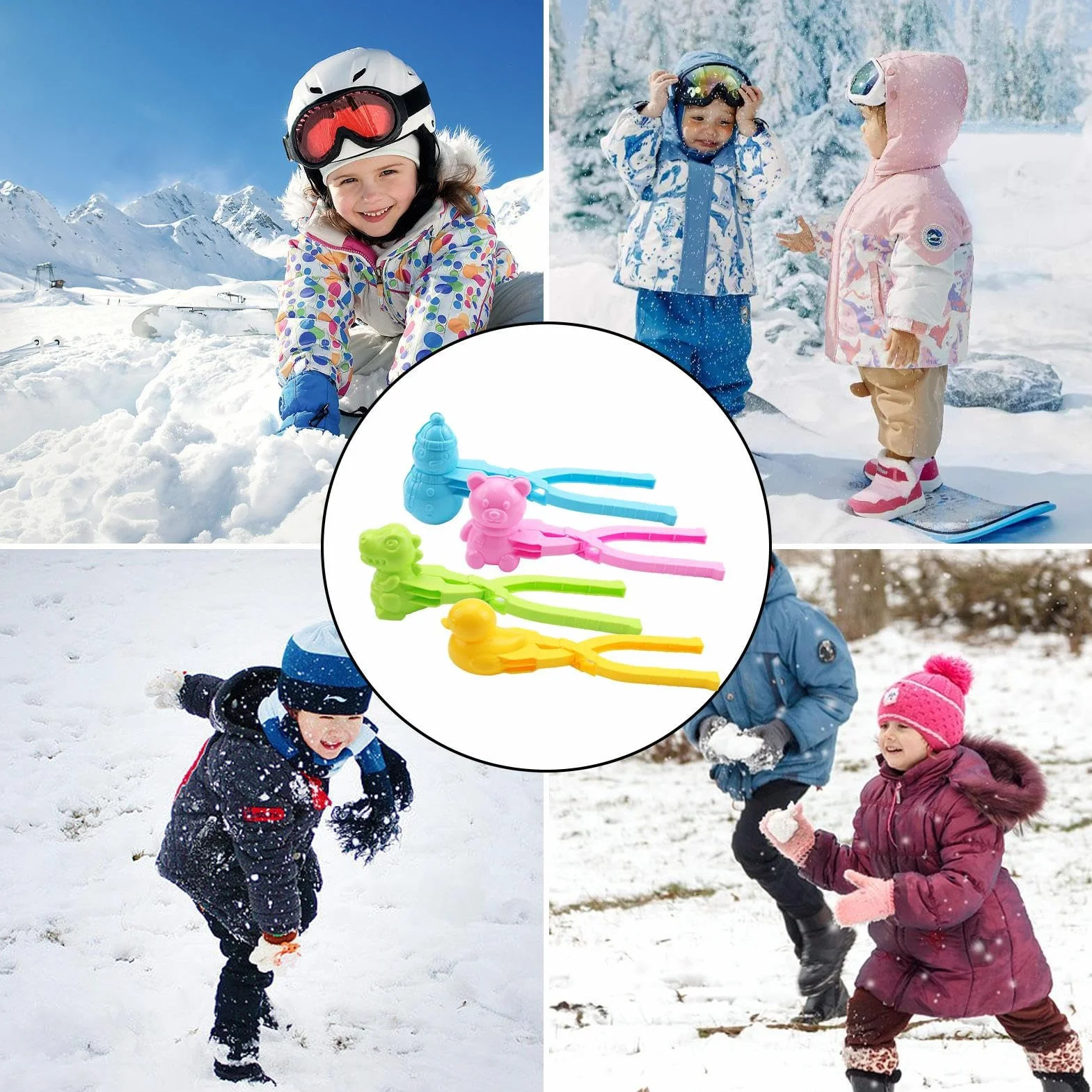 8 piezas de fabricación de bolas de nieve, pinzas para bolas de nieve para niños, moldeador de bolas de nieve con mango, juguete divertido para la nieve para niños, para diversión al aire