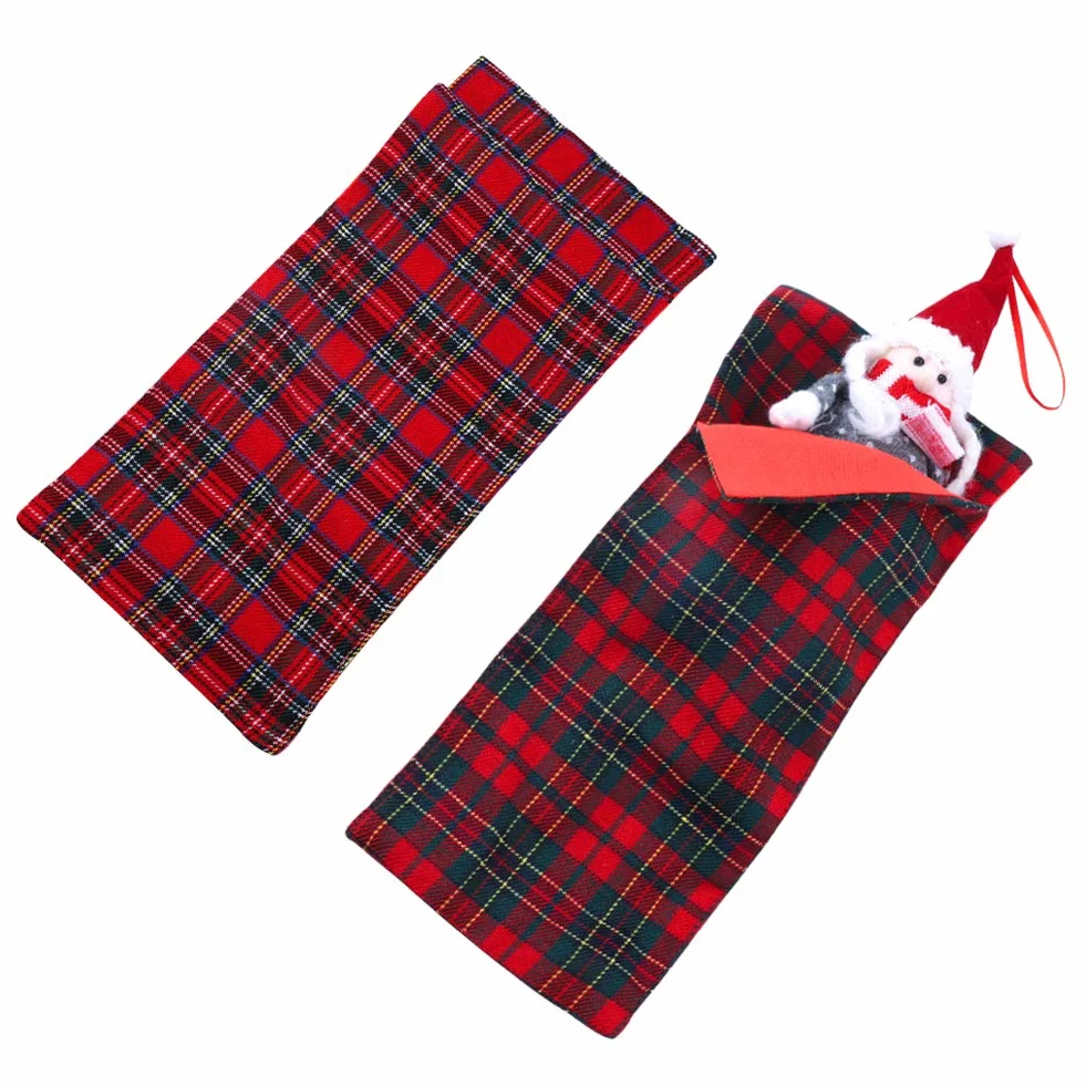 Saco de dormir elfo,paquete de 2 saco de dormir a cuadros rojos de 5,51x12 pulgadas para muñeco de duende,duendes que se comportan mal accesorios decoraciones de muñeco de Navidad,muñeca no incluida