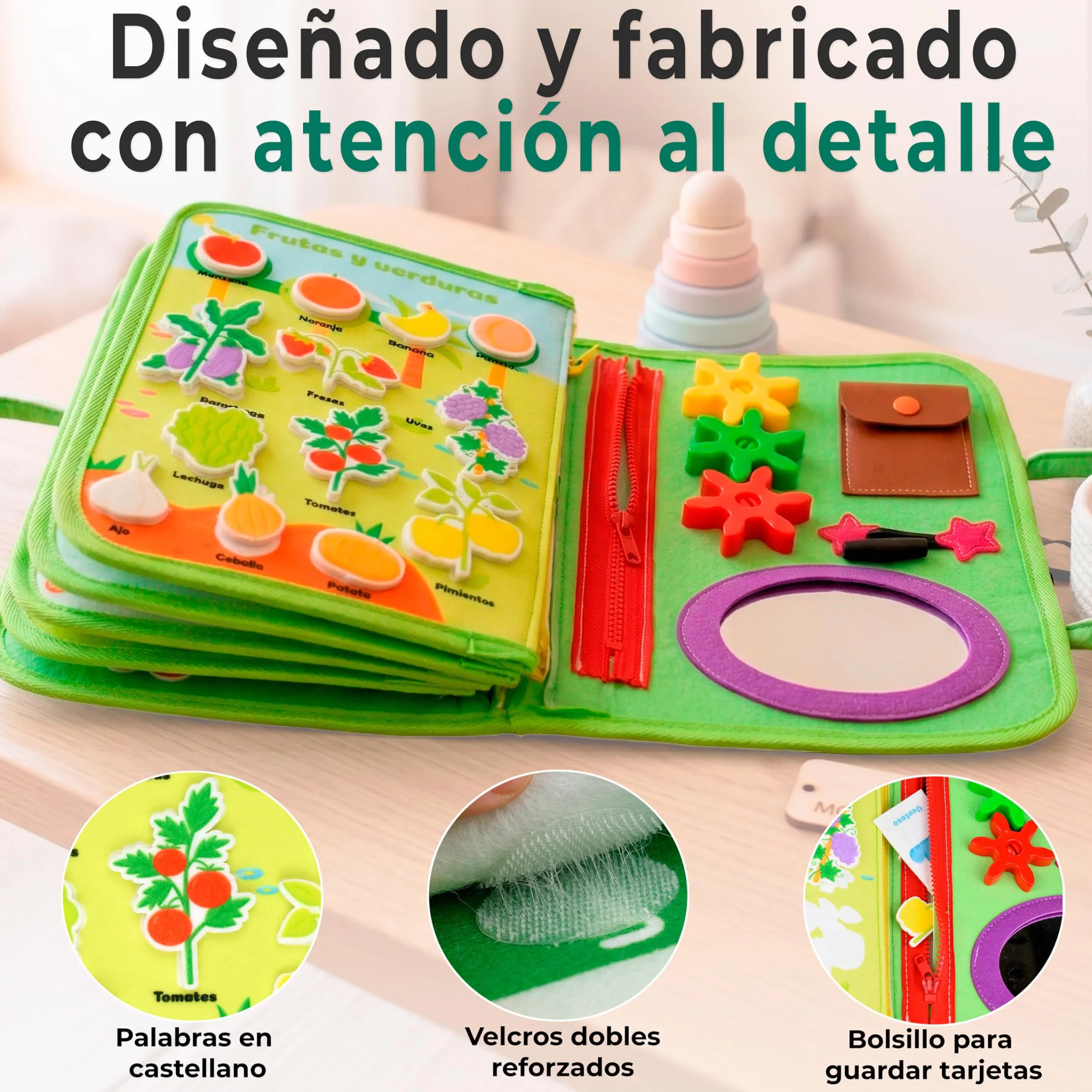 Busy Board Montessori Español | Libro Sensorial Montessori 10 Capas +26 Actividades | Juguetes Educativos 2 3 4 Años | Motricidad Fina | Maletín Busy Book Fieltro | Regalo Niño Niña