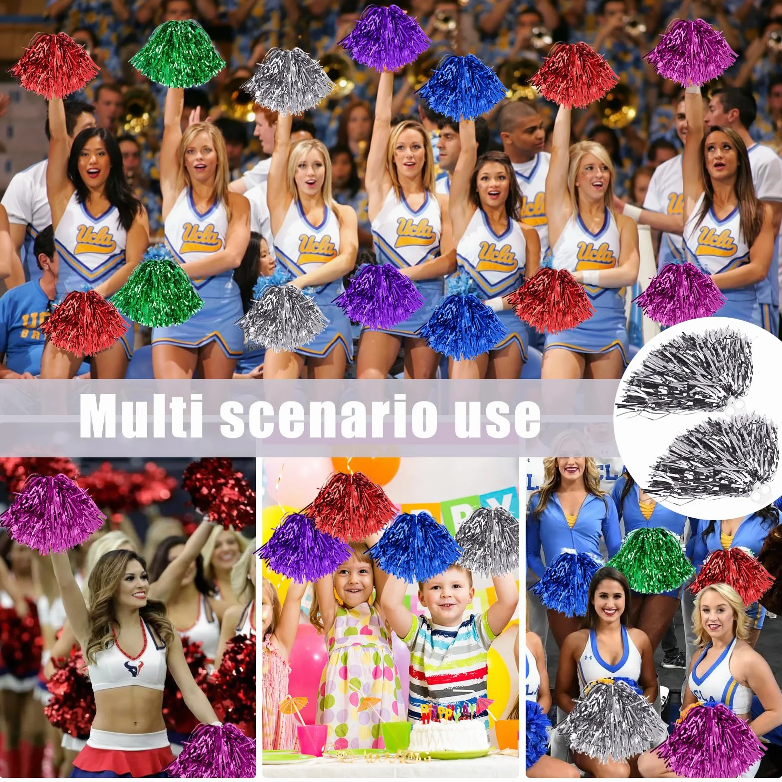 Pompones de Animadora 2 Piezas con Mango, Pompones Deportivos Cheerleading para Eventos Deportivos