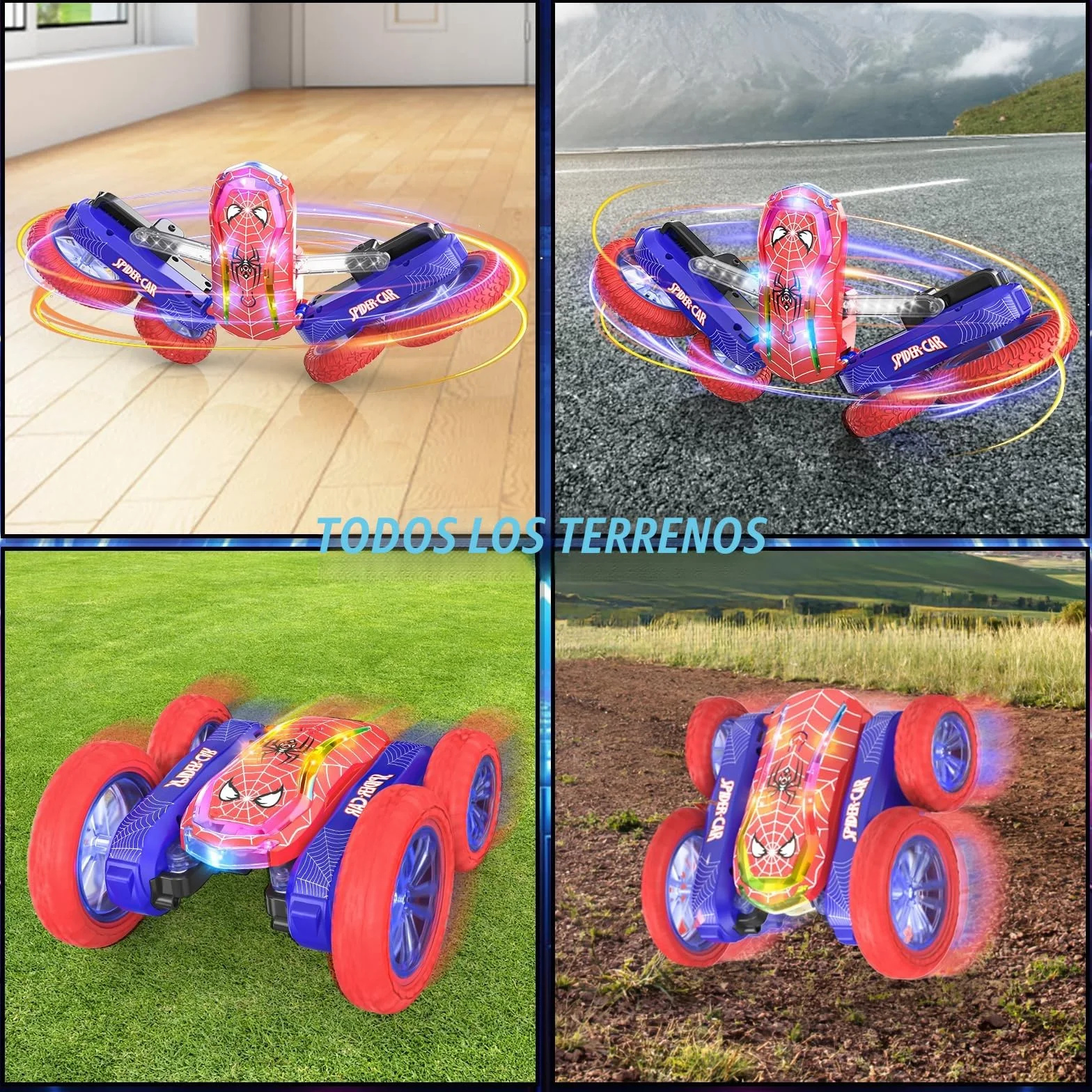 Coche Teledirigido Niños 4 5 6 7 8 9 10 Años, Spider Juguete Monster Truck RC Carro Radiocontrol Acrobático con Espectáculo de Luz, Remote Car Regalo Niña Cumpleaños Navidad Juego Infantiles Exterior