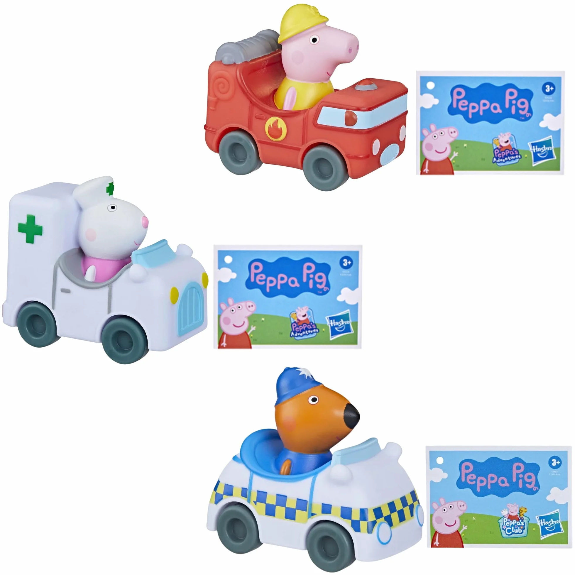 Toptoys2u Bargain Bundles Peppa Pig - Juego de vehículos de juego de personajes Little Buggies - Ambulancia Suzy Sheep, coche de policía Freddy Fox y camión de bomberos Mummy Pig - Juego de 3