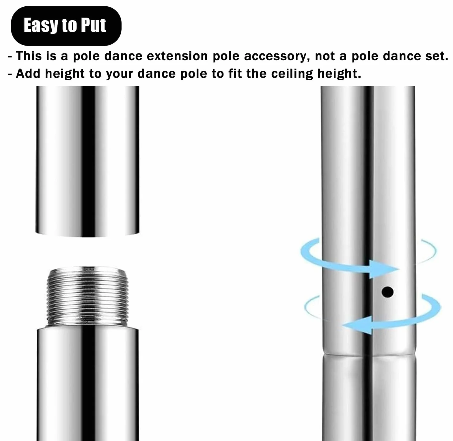 Pole Dance Barra Profesional Postes Spinning Static Piso a Techo Extensión 12.5/25/50 Cm 125mm