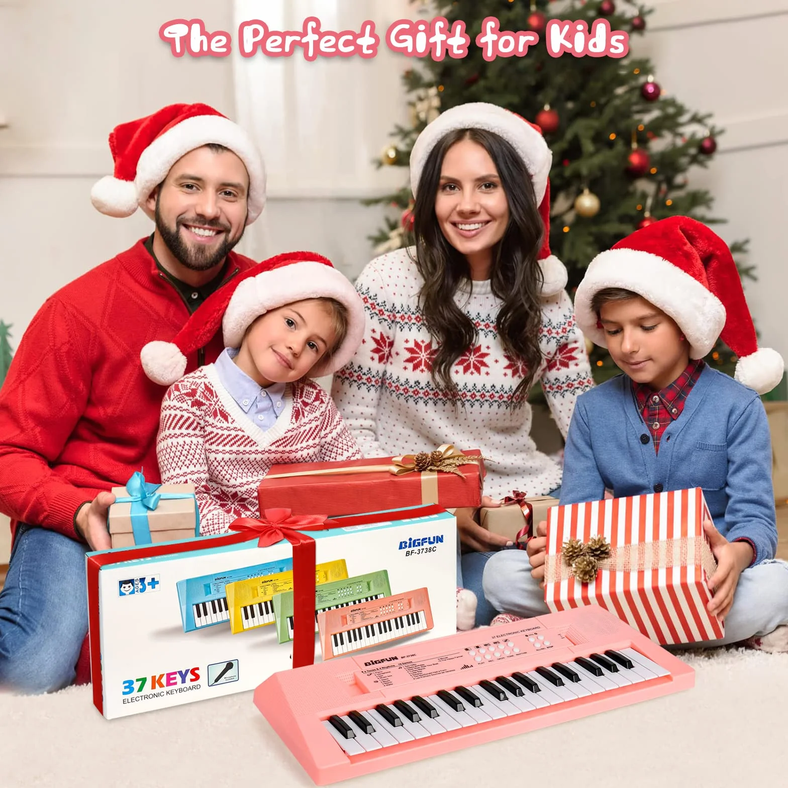 Teclado de Piano Electrónico para Niños y Niñas, 37 Teclas con Micrófono, Portátil para Multifuncional, Ideal para Cumpleaños de 3 a 6 Años (Rosa)