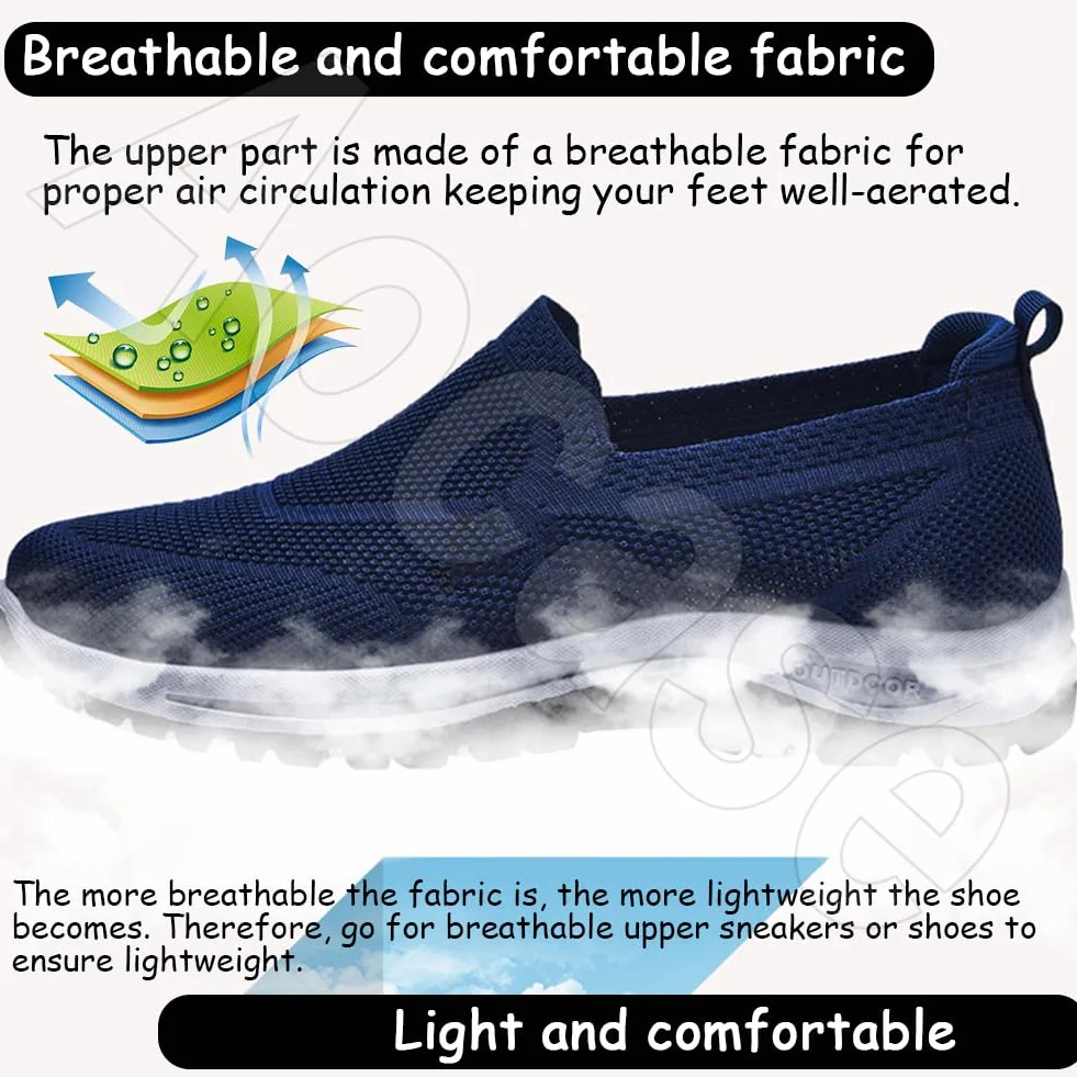 Zapatillas Fascitis Plantar Hombre Sin Cordones Deportivas Malla Zapatos Ortopédicos Caminar Azul 46