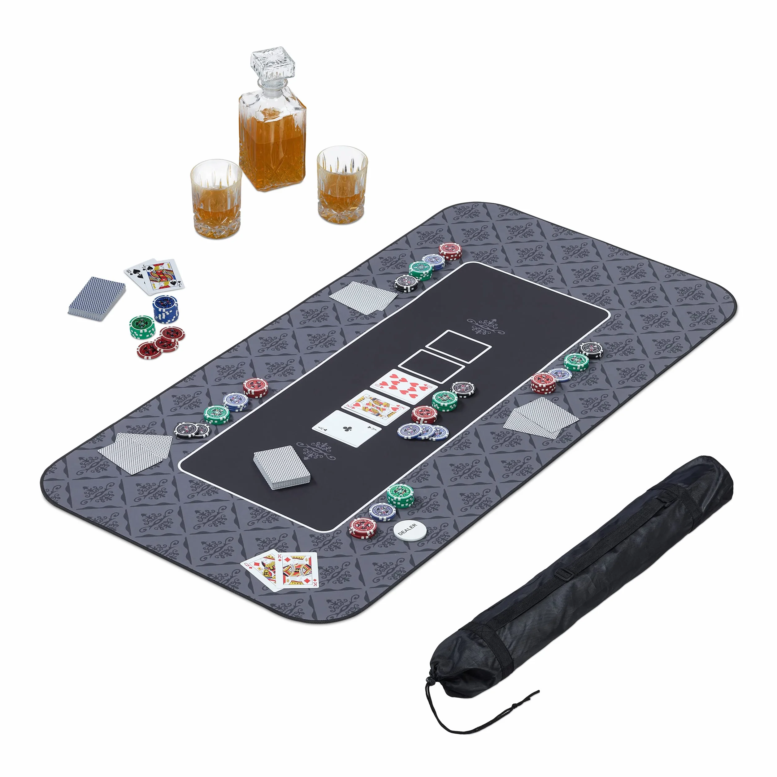Relaxdays Tapete de Póker 120x60cm, Texas Holdem, Casino, Mantel Mesa Póquer Grande, Antideslizante, Poliéster, Negro