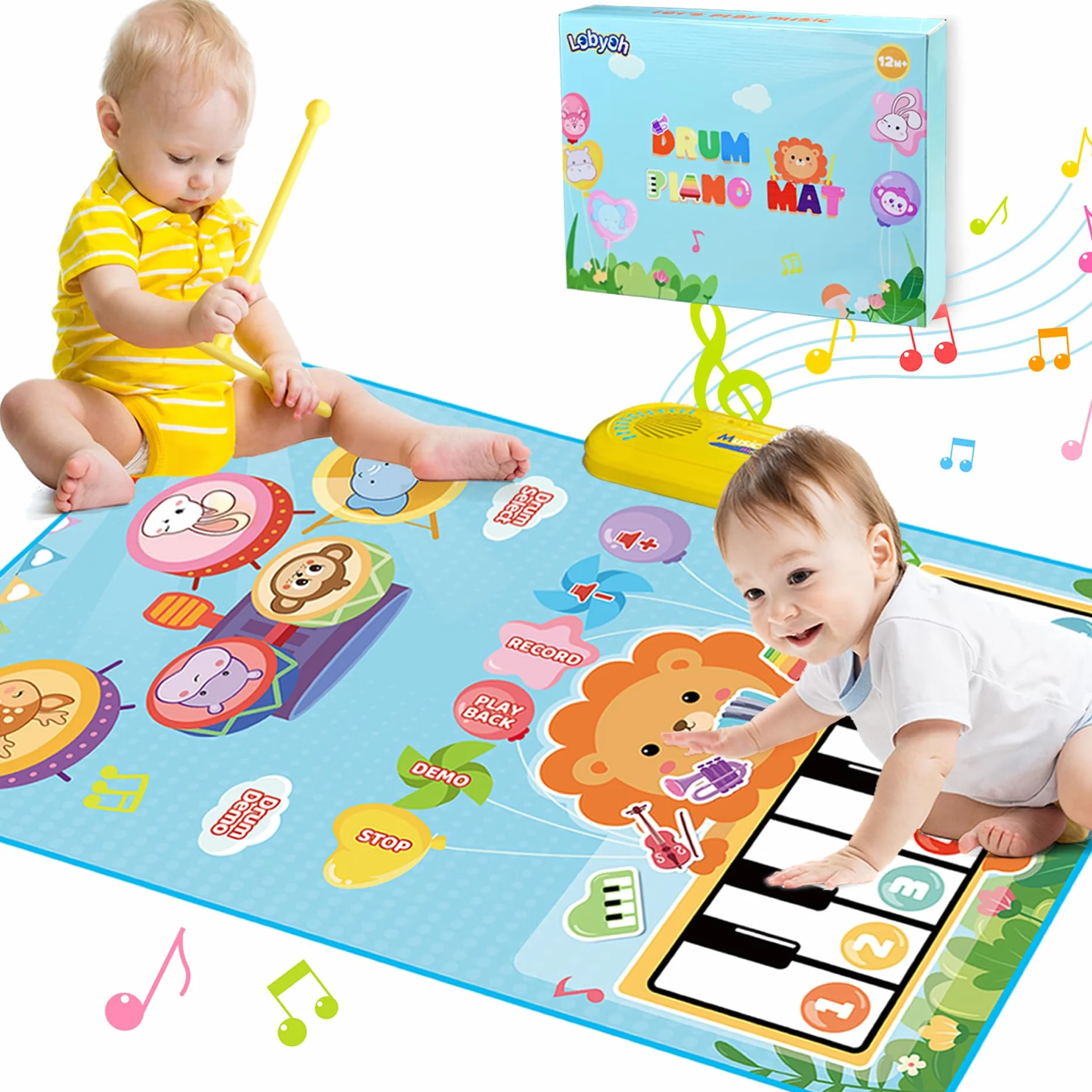 Lobyoh Juguetes para Bebés 1 Año, 2 en 1 Alfombra Musical Juguete de Tambor para Pequeños, Regalos Educativos para Niños Niñas 1 2 3 4 5 Años