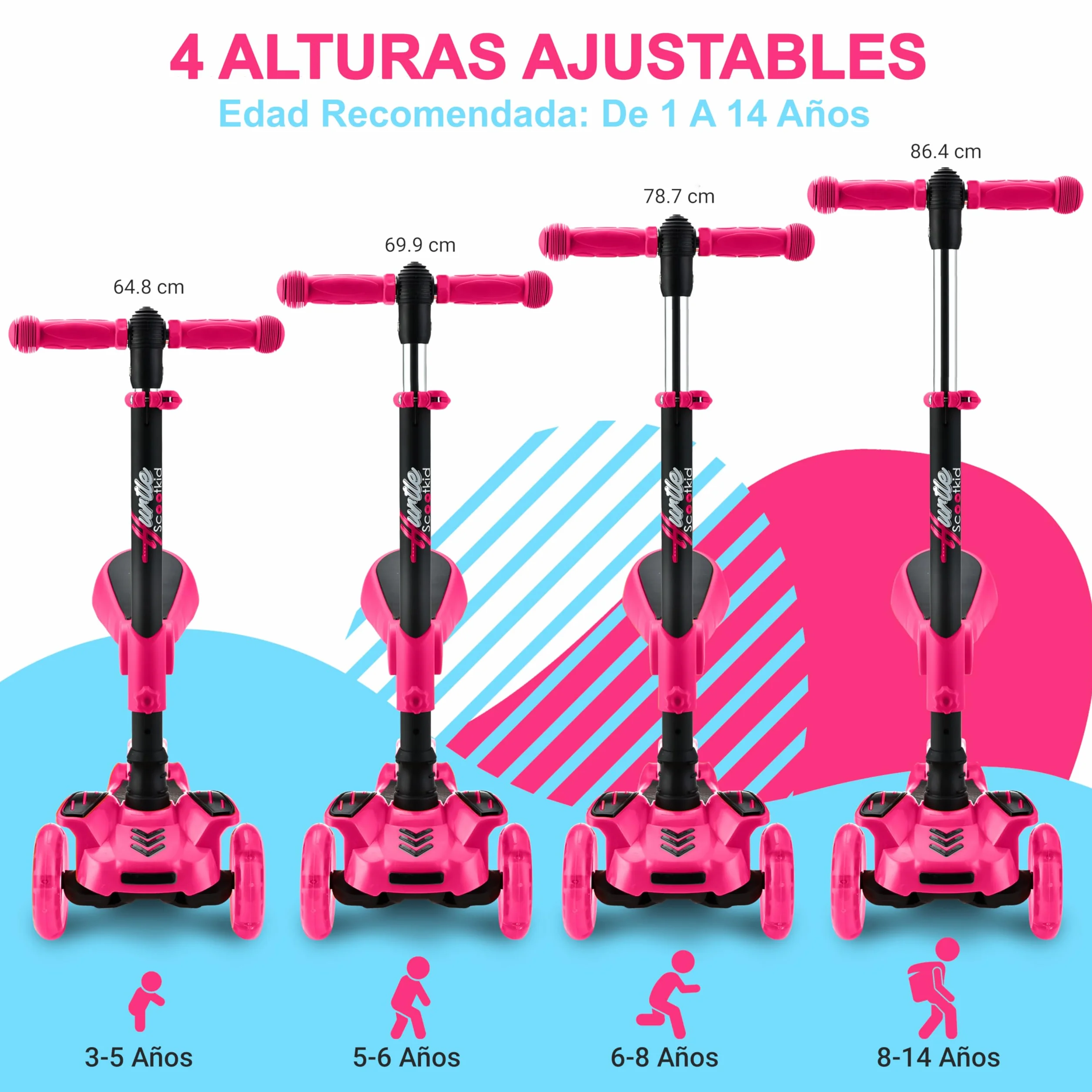 Hurtle Patinete, Scooter para niños, 2 años en adelante, Asiento abatible, Altura Ajustable, Monopatin 2 en 1, Luces Intermitentes